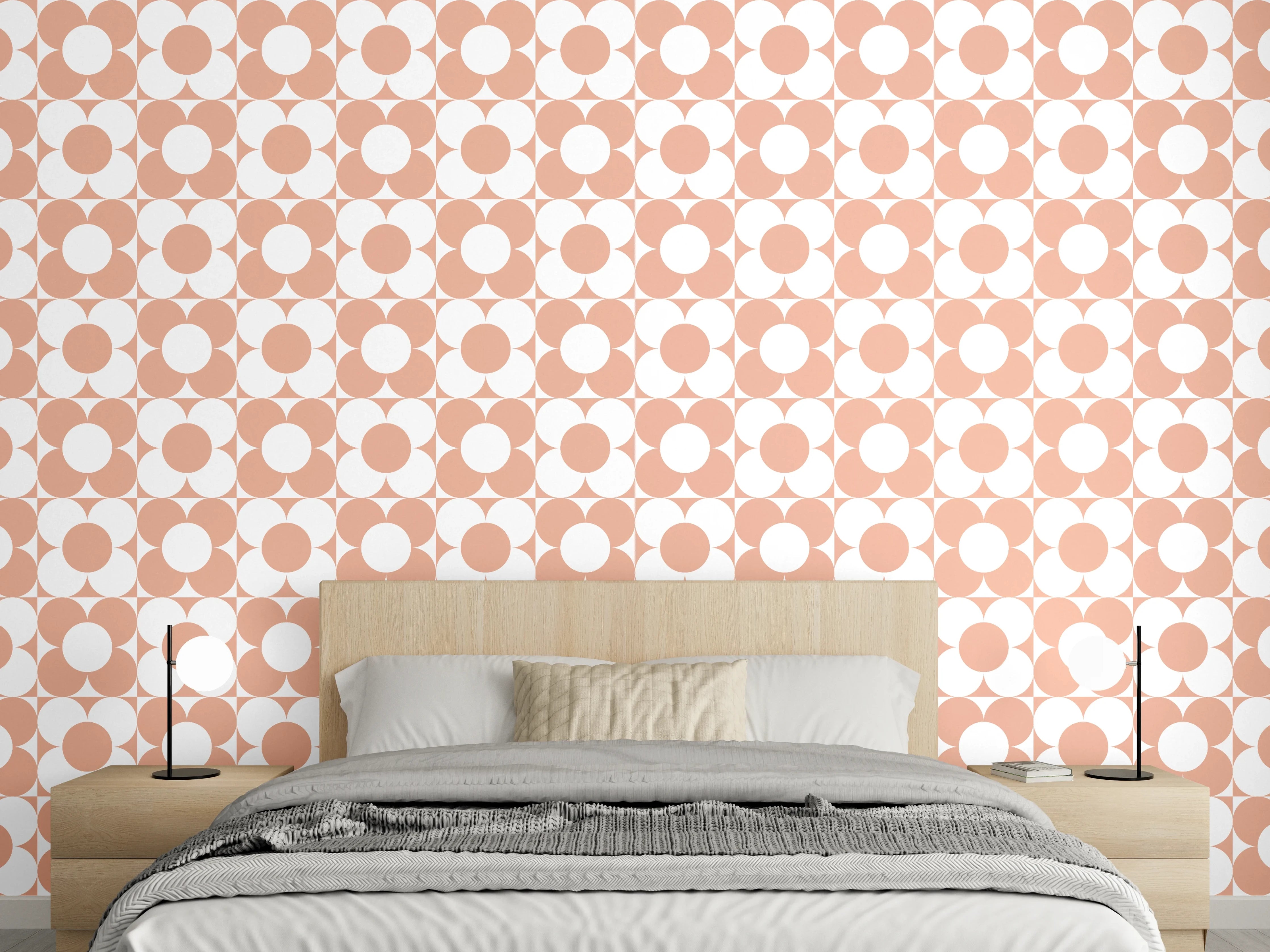 Wandverkleidung Schlafzimmer - Peach and Cream Geometric Pattern