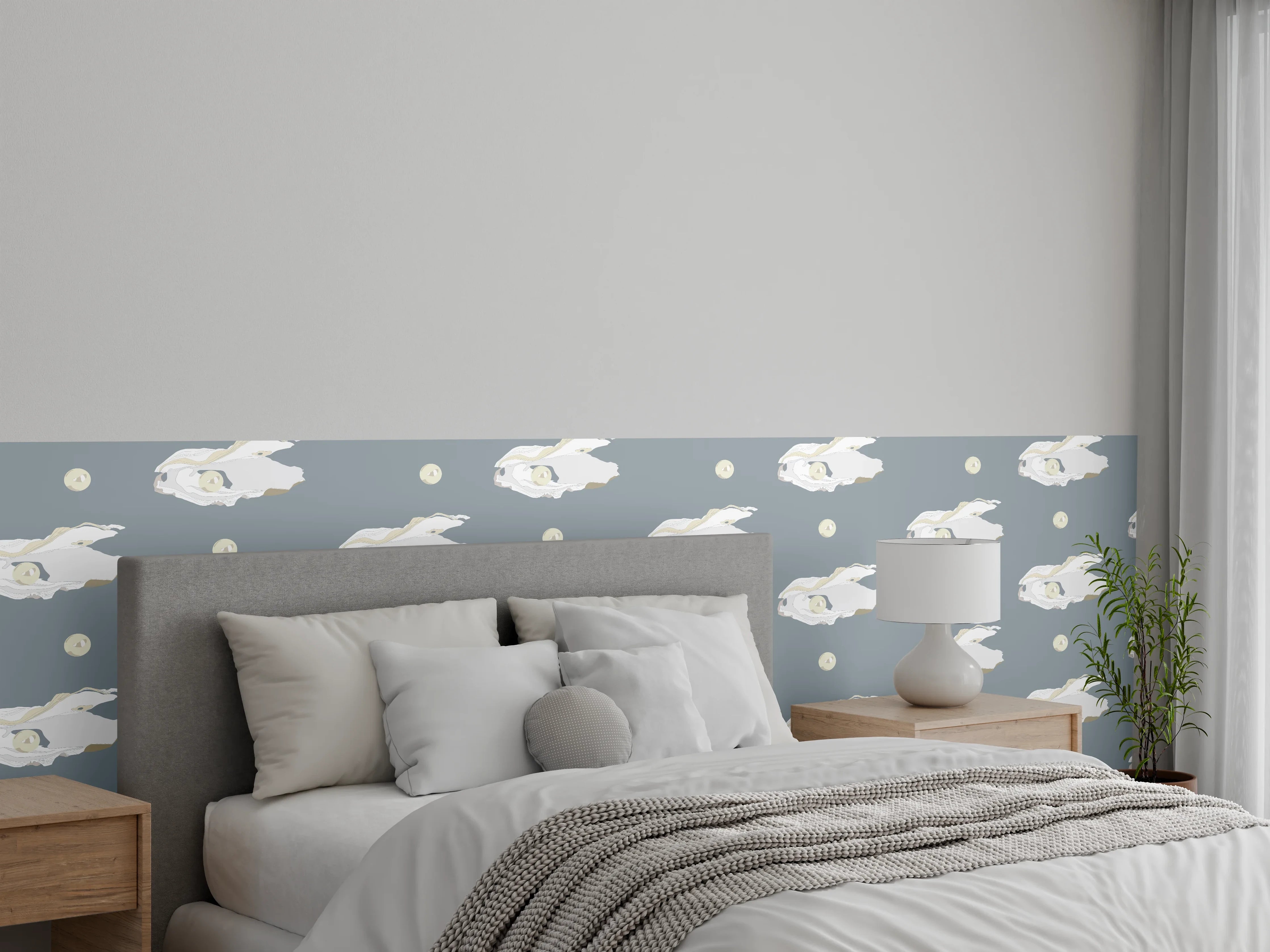 Wandverkleidung Schlafzimmer - Perlen-Muschelmuster Grau