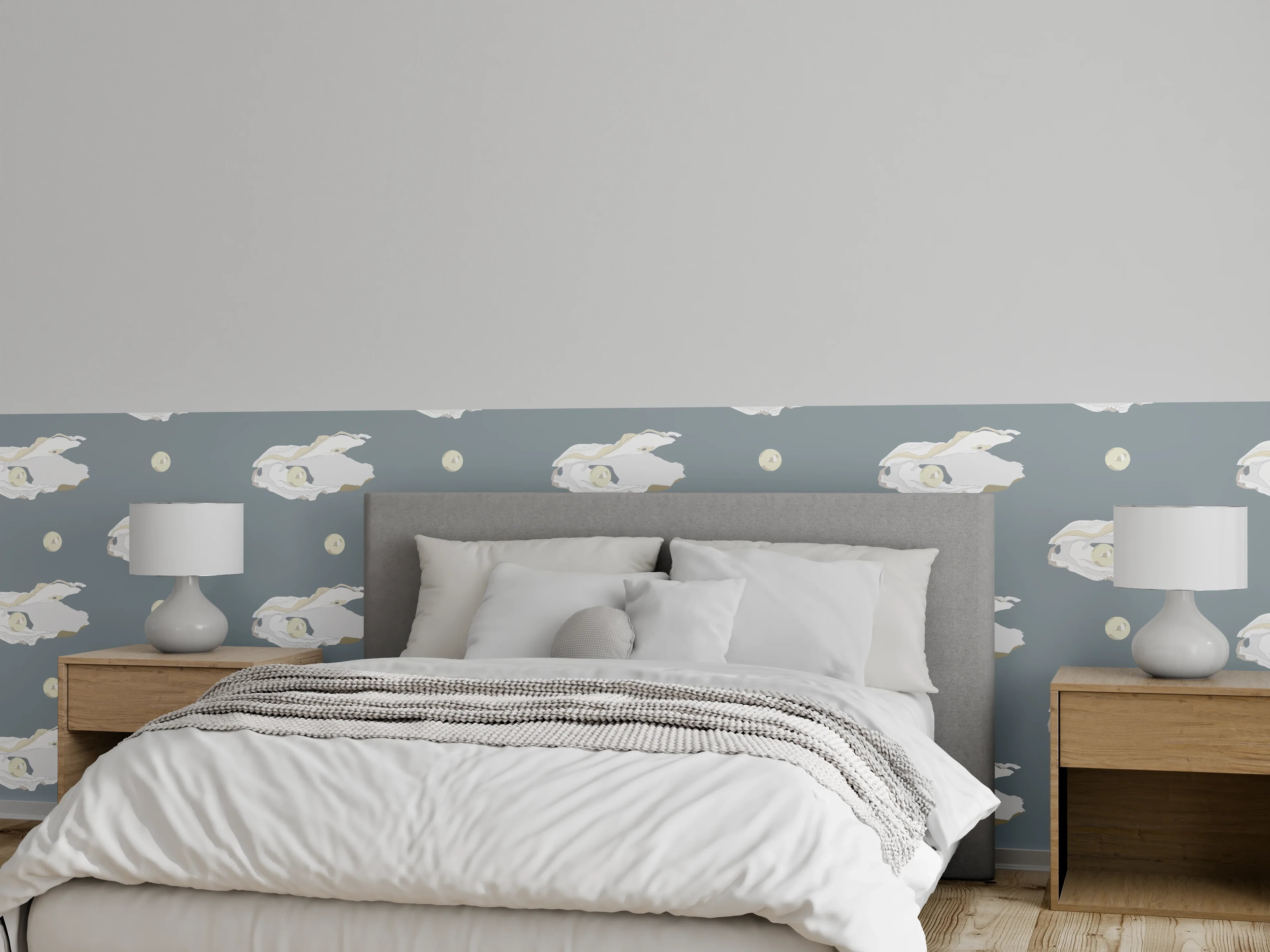 Wandverkleidung Schlafzimmer - Perlen-Muschelmuster Grau