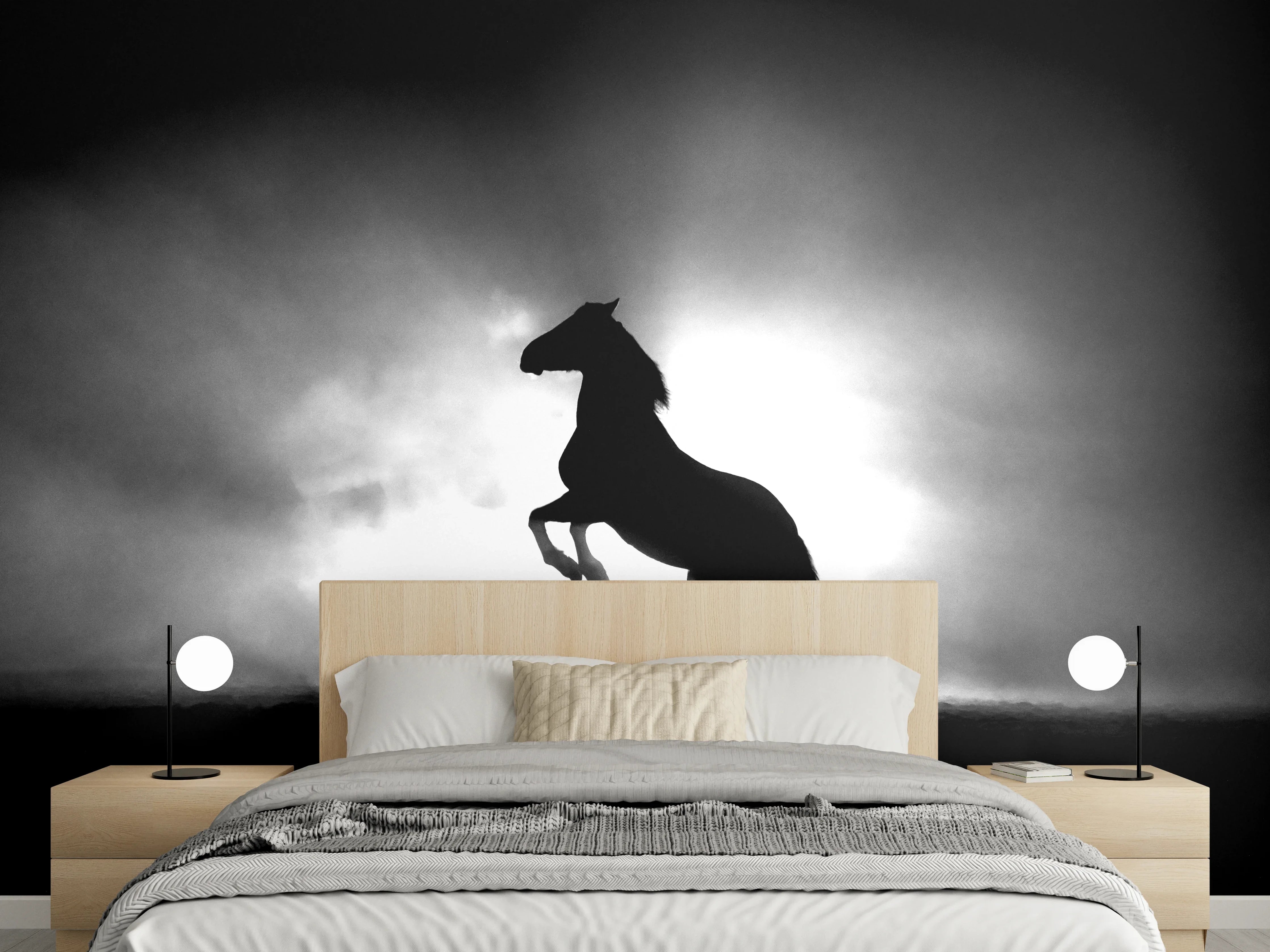 Wandverkleidung Schlafzimmer - Pferd-Aufzucht in Schwarz-Weiß