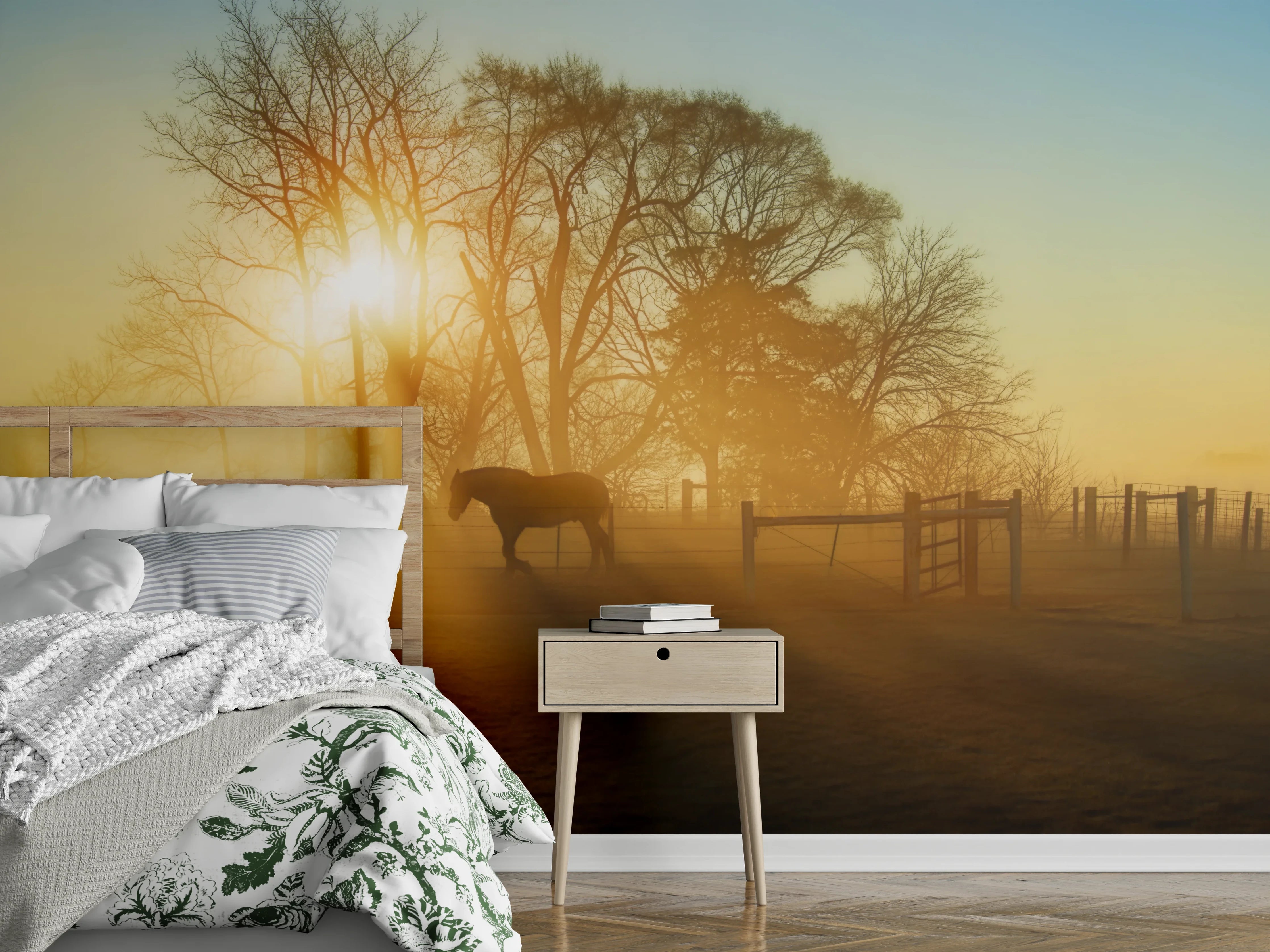 Wandverkleidung Schlafzimmer - Pferd in der Morgendämmerung