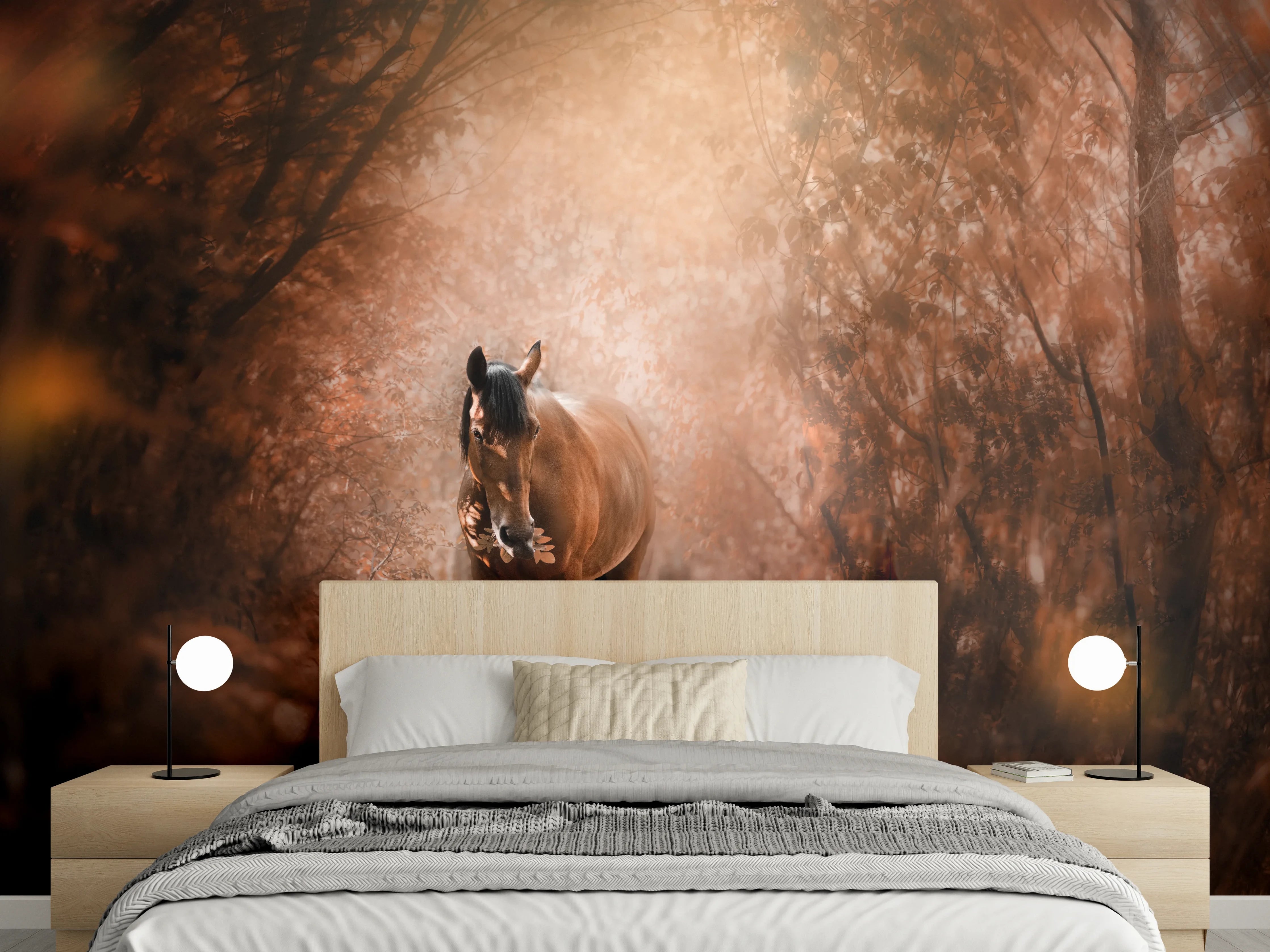 Wandverkleidung Schlafzimmer - Pferd stehend im Wald