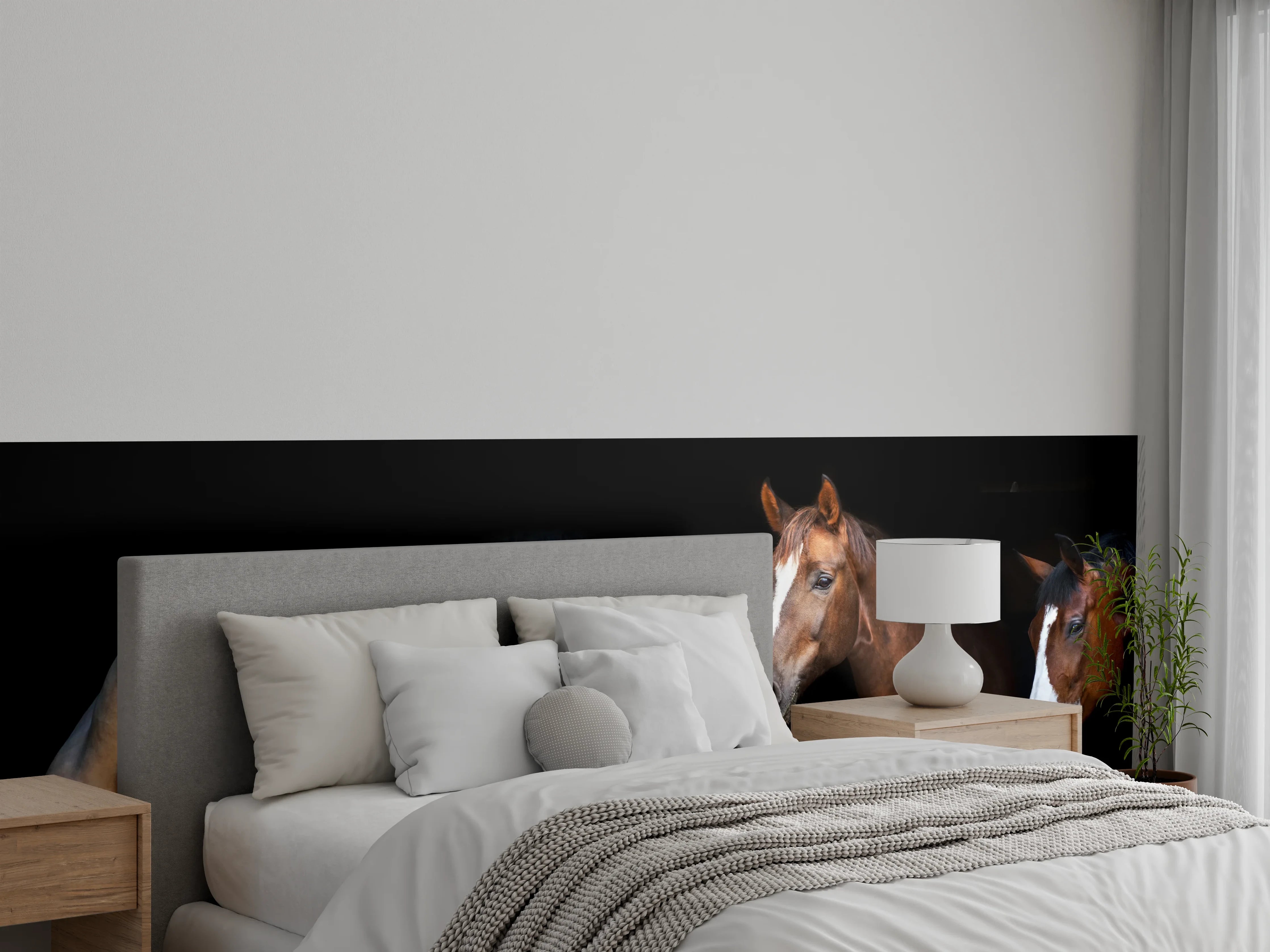 Wandverkleidung Schlafzimmer - Pferdegruppe auf Schwarz