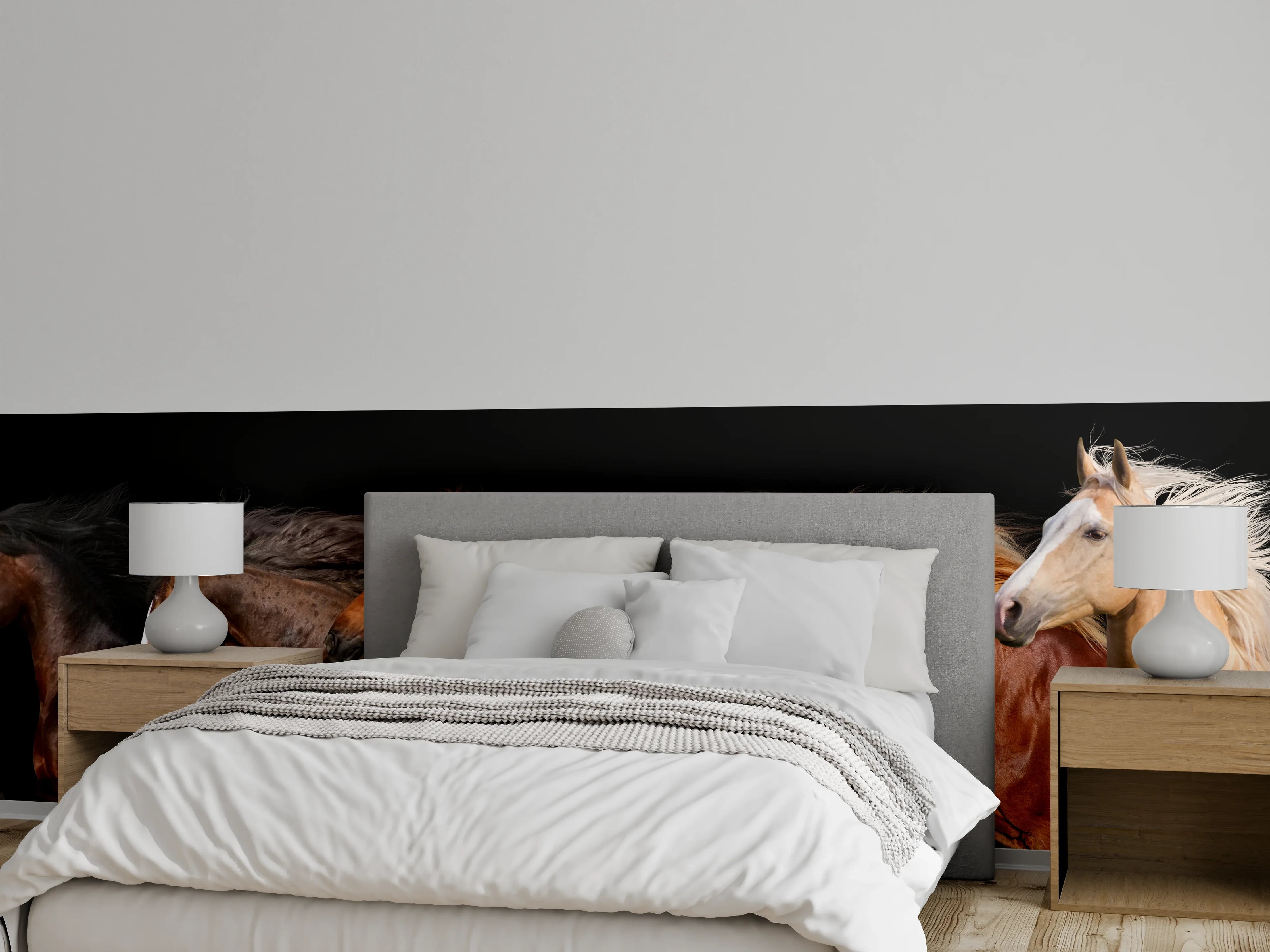 Wandverkleidung Schlafzimmer - Pferdeherde Schwarz Hintergrund