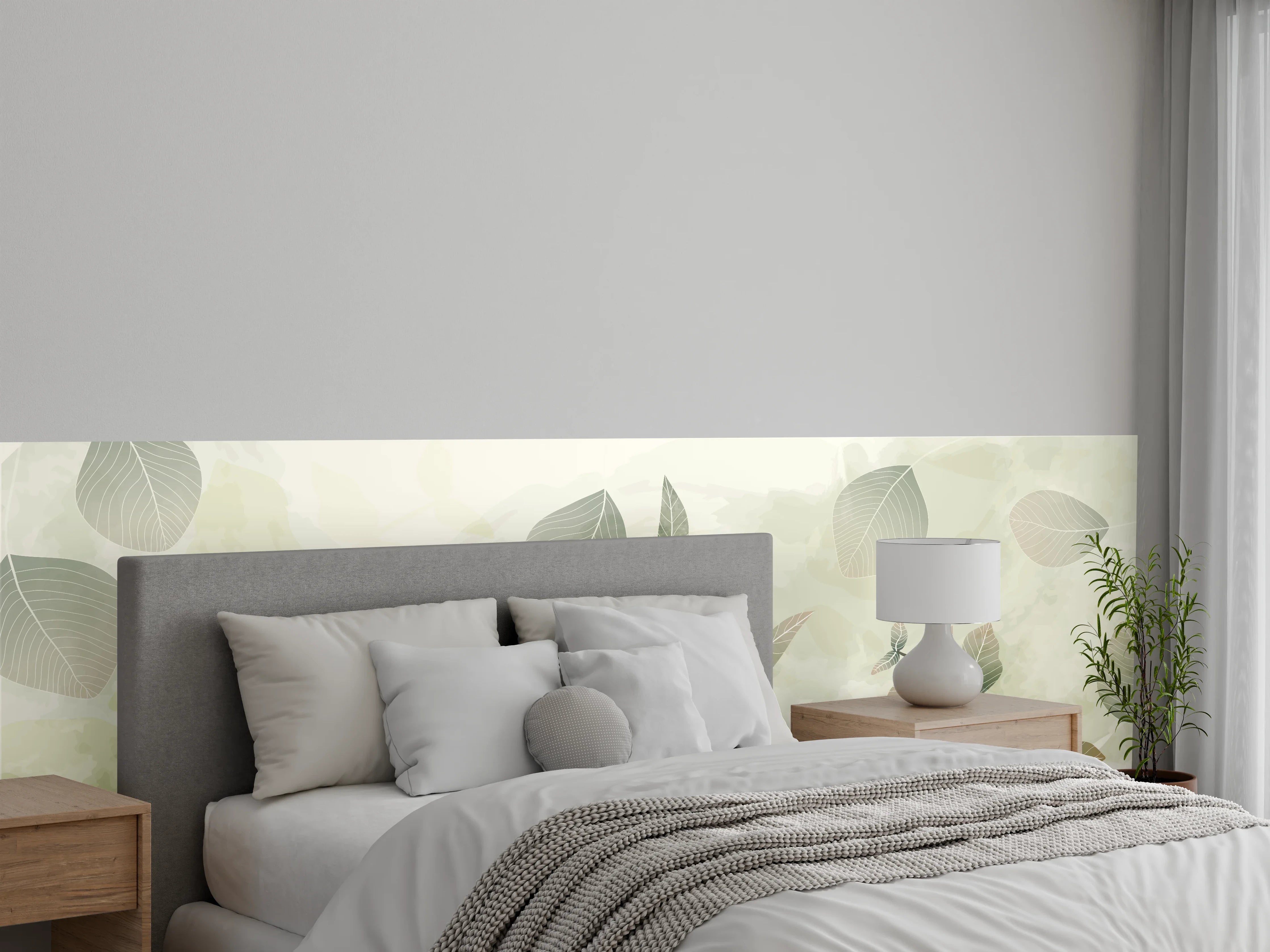 Wandverkleidung Schlafzimmer - Pflanzenmuster in Grüntönen