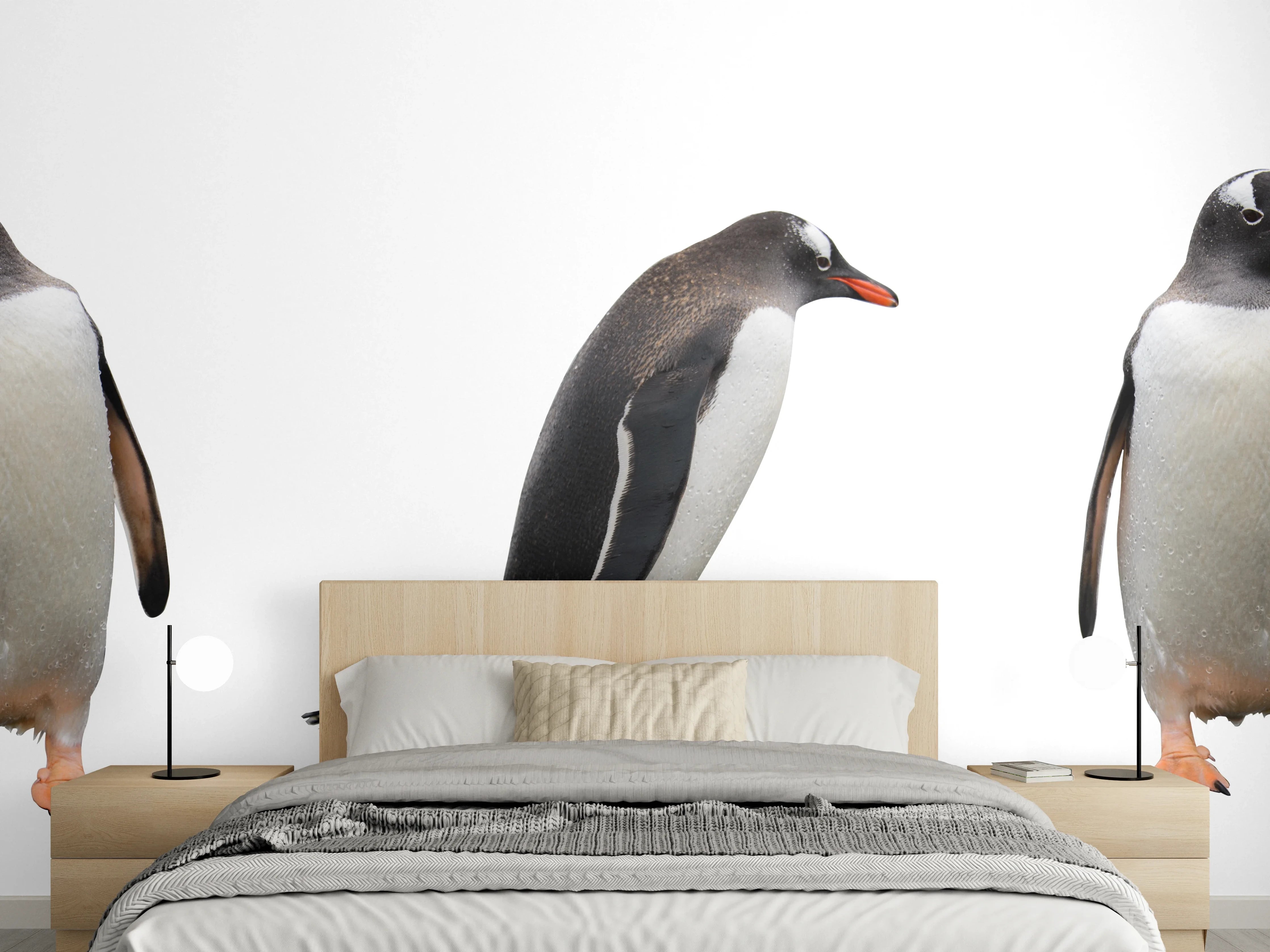 Wandverkleidung Schlafzimmer - Pinguine auf weißem Hintergrund
