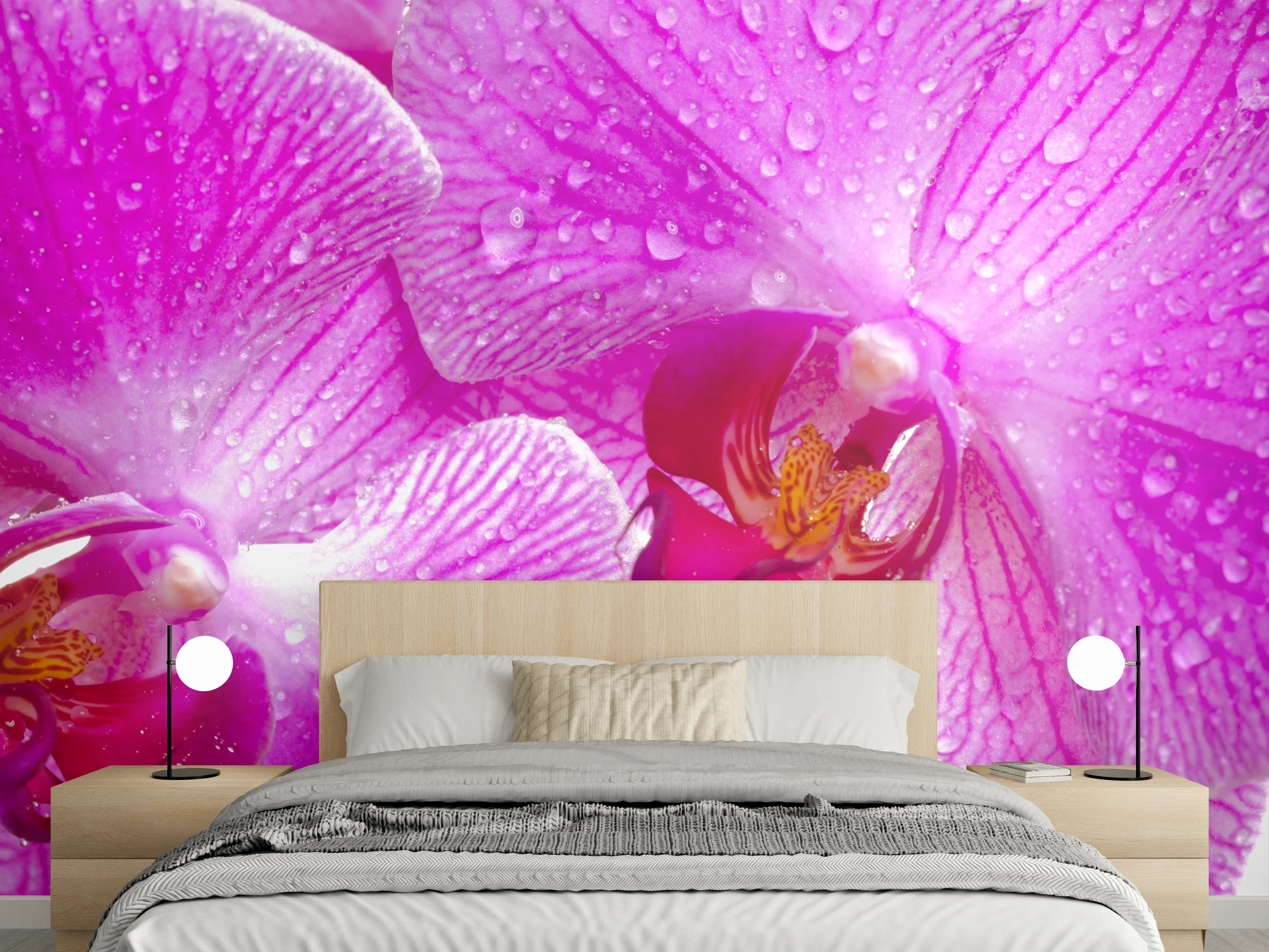 Wandverkleidung Schlafzimmer - Pinke Orchideen