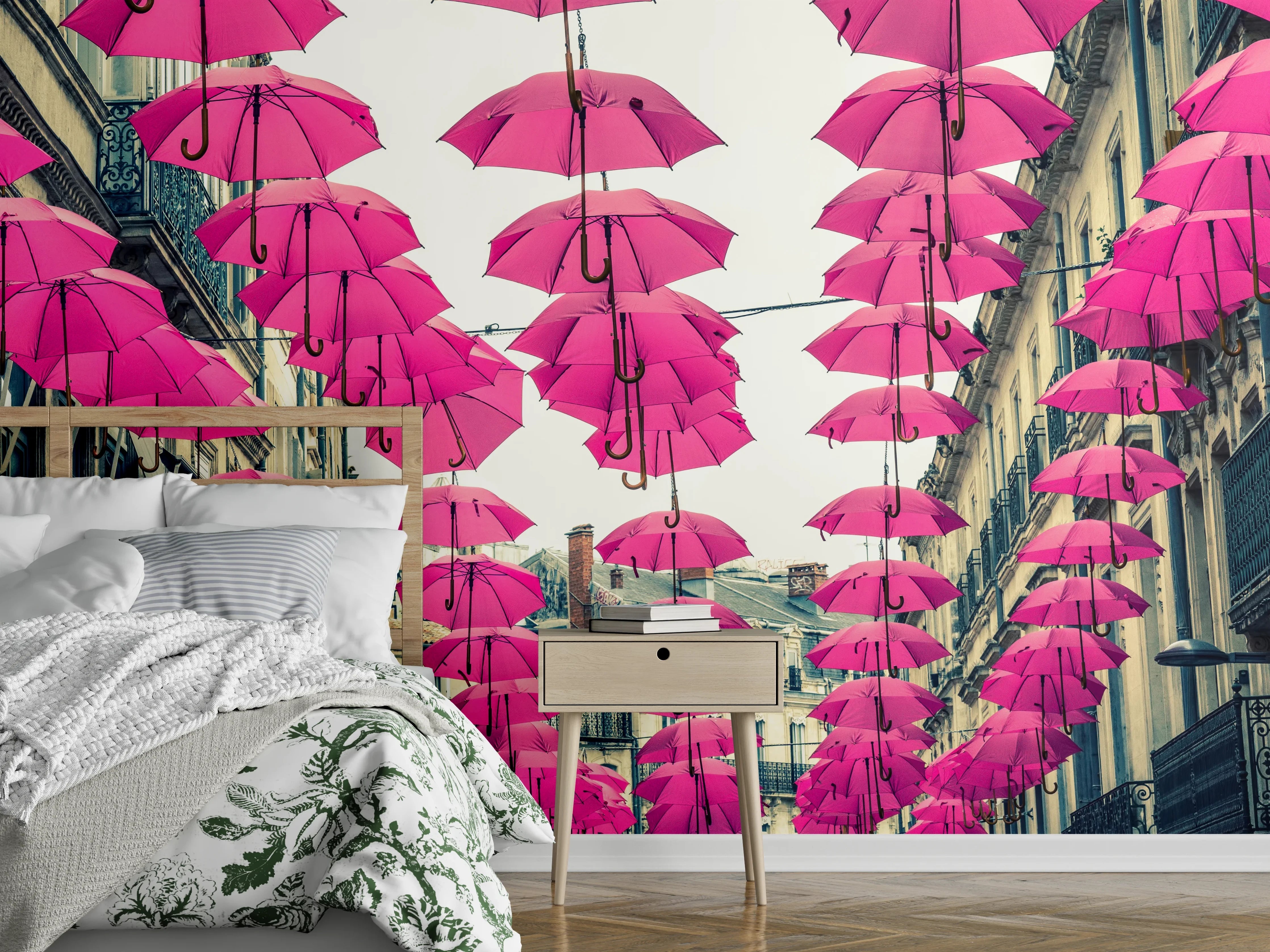 Wandverkleidung Schlafzimmer - Pinke Schirme Straßendekoration