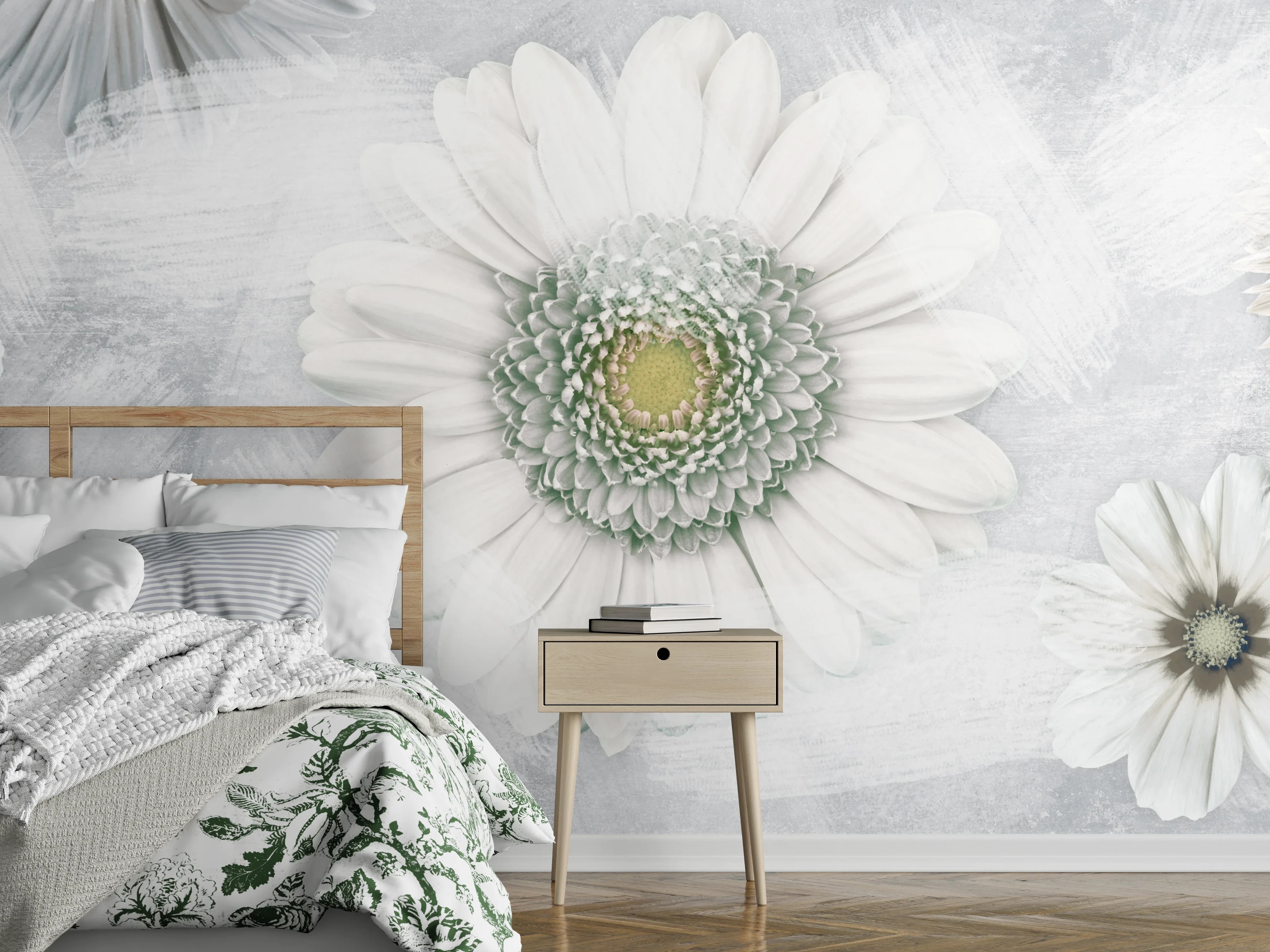 Wandverkleidung Schlafzimmer - Pinsel Effekt - Blumen Muster