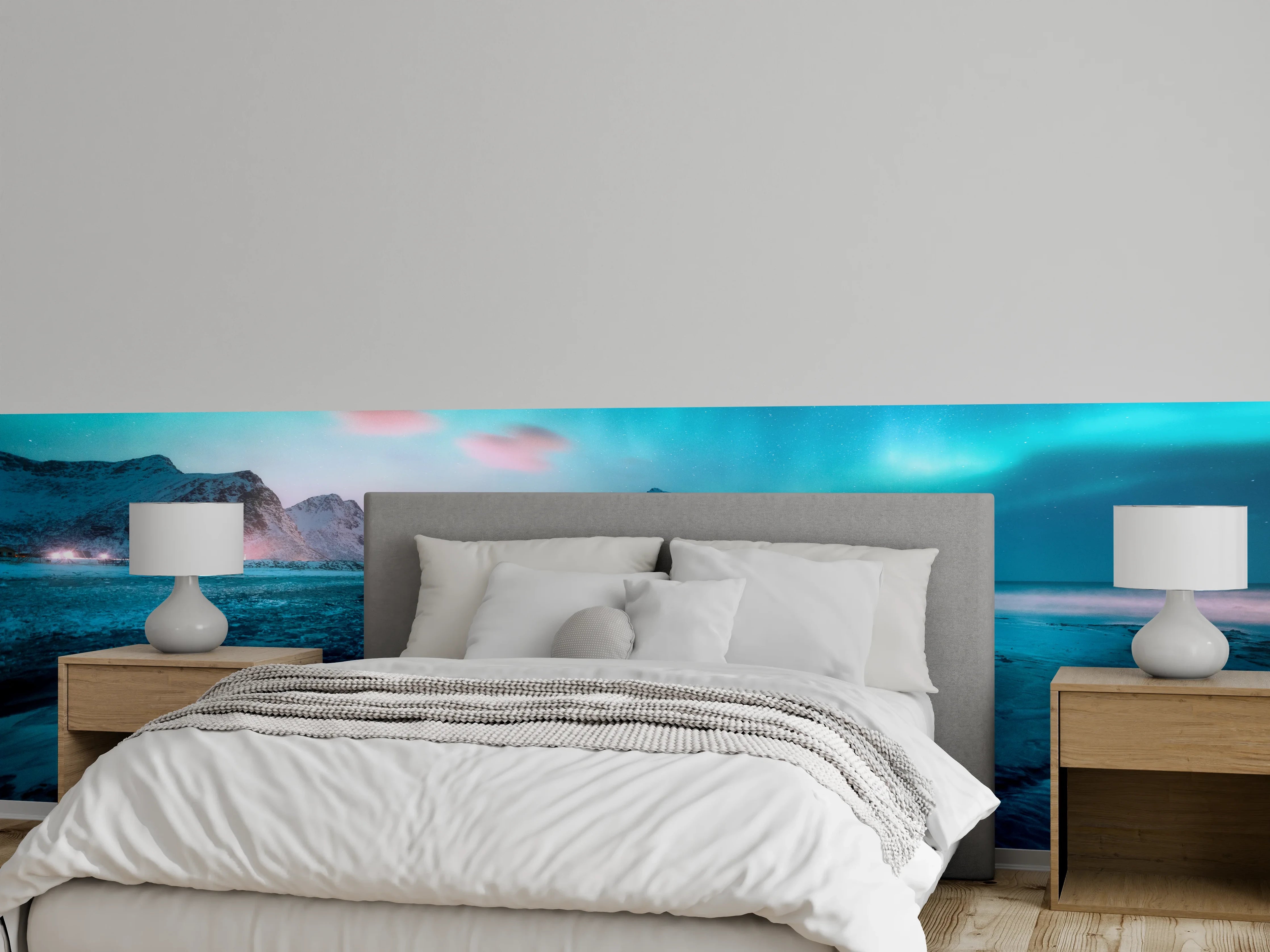 Wandverkleidung Schlafzimmer - Polarlicht über vereister Polarlandschaft