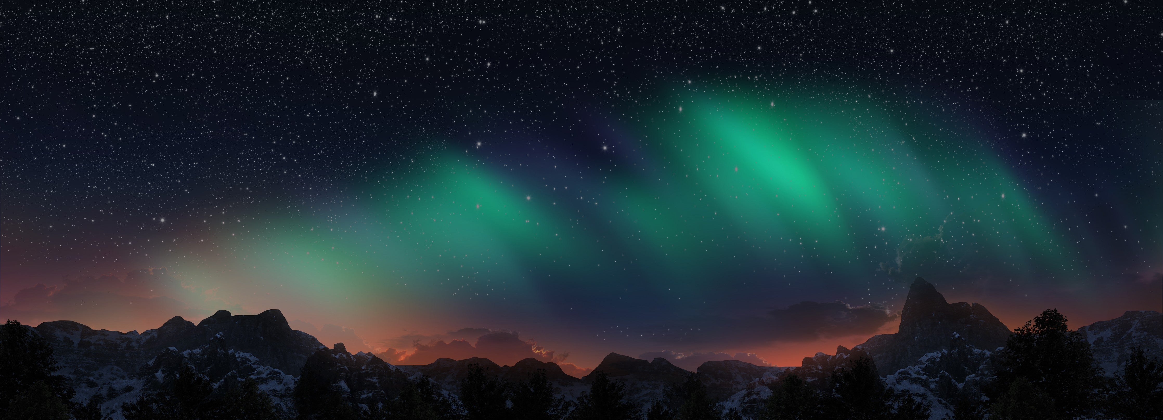 Wandverkleidung Schlafzimmer-Polarlichter über Berglandschaft Panorama