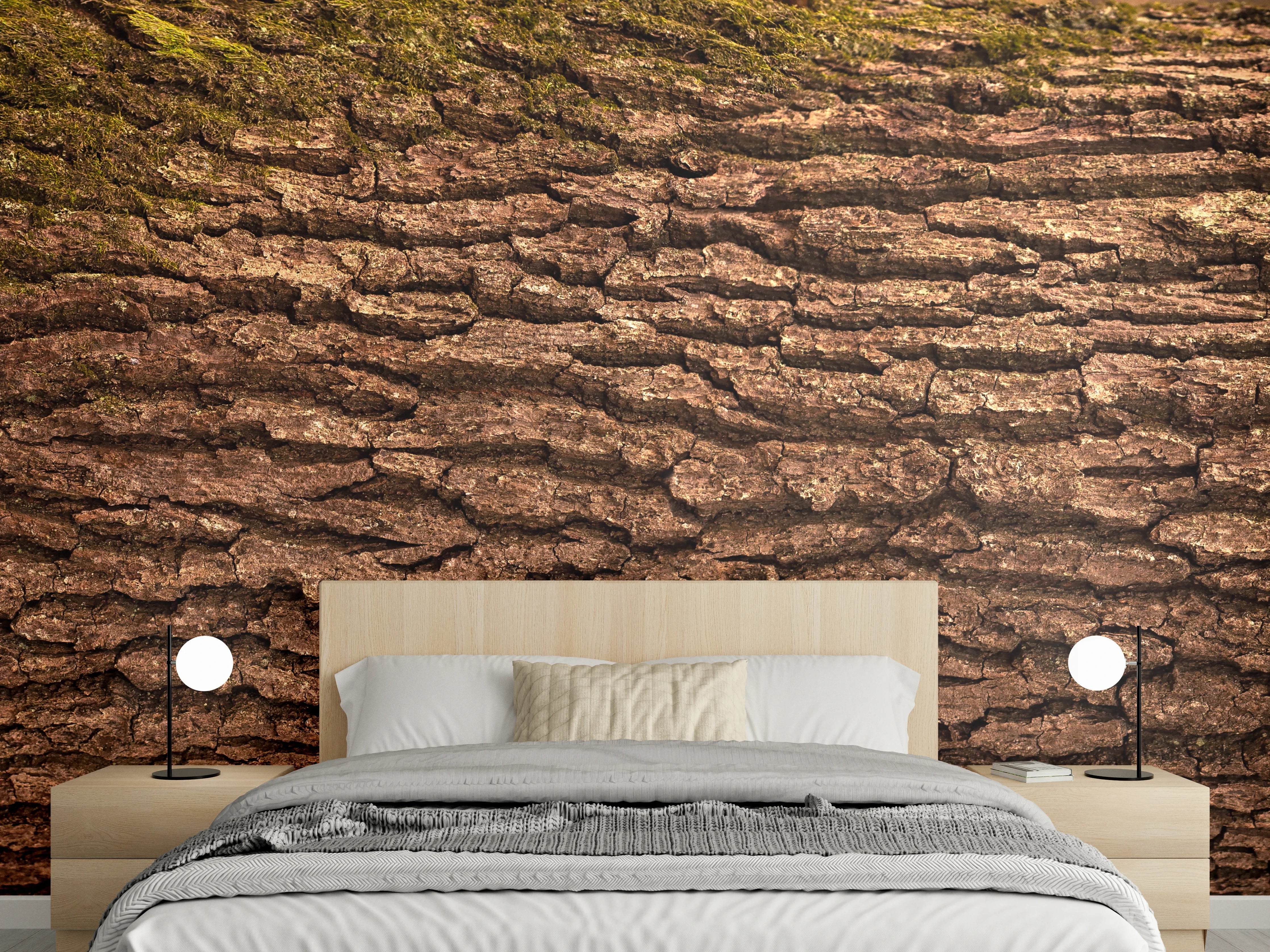 Wandverkleidung Schlafzimmer - Prachtvolle Eichen-Baumrinde Panorama