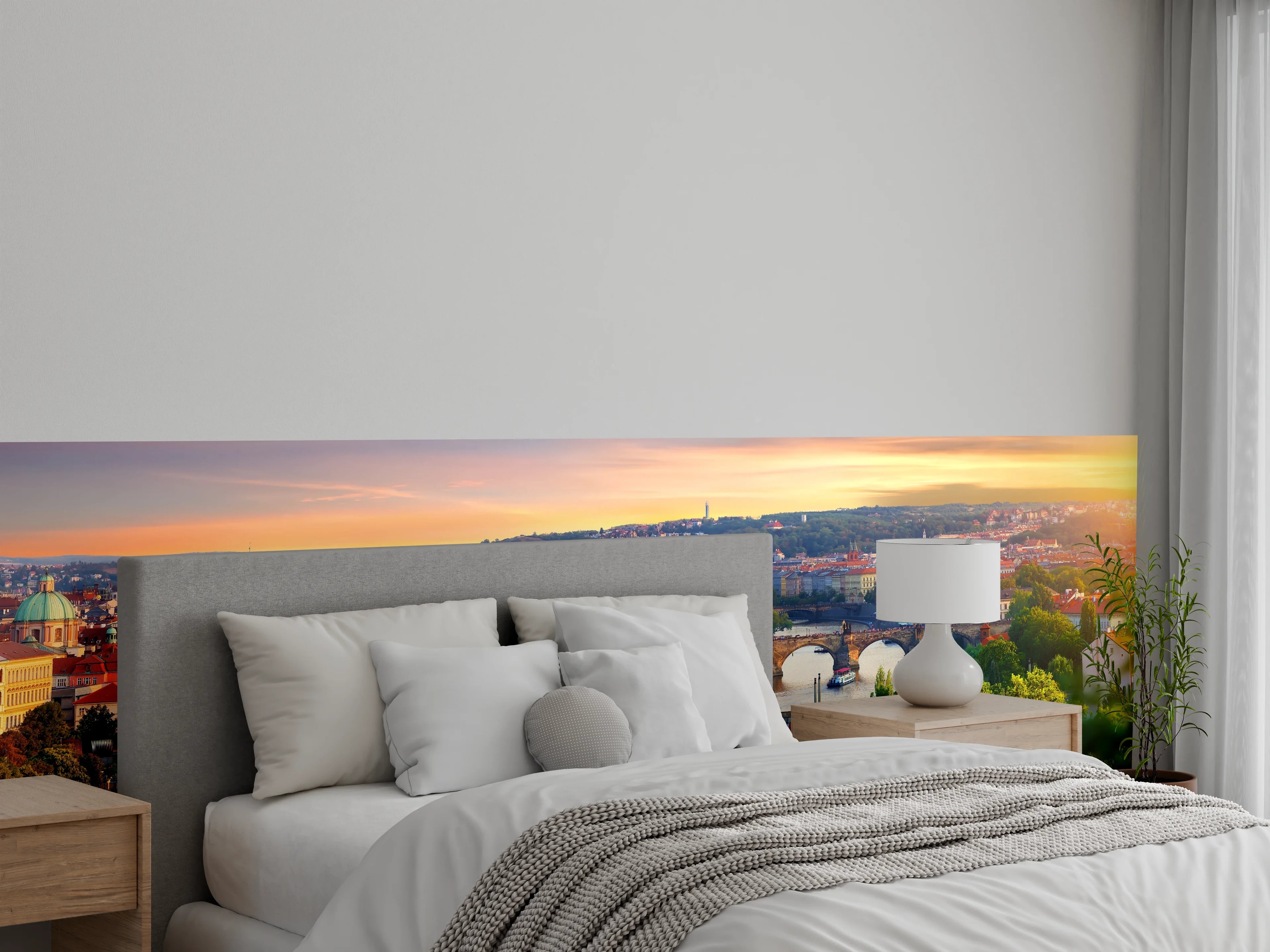 Wandverkleidung Schlafzimmer - Prager Brückenpanorama bei Sonnenuntergang