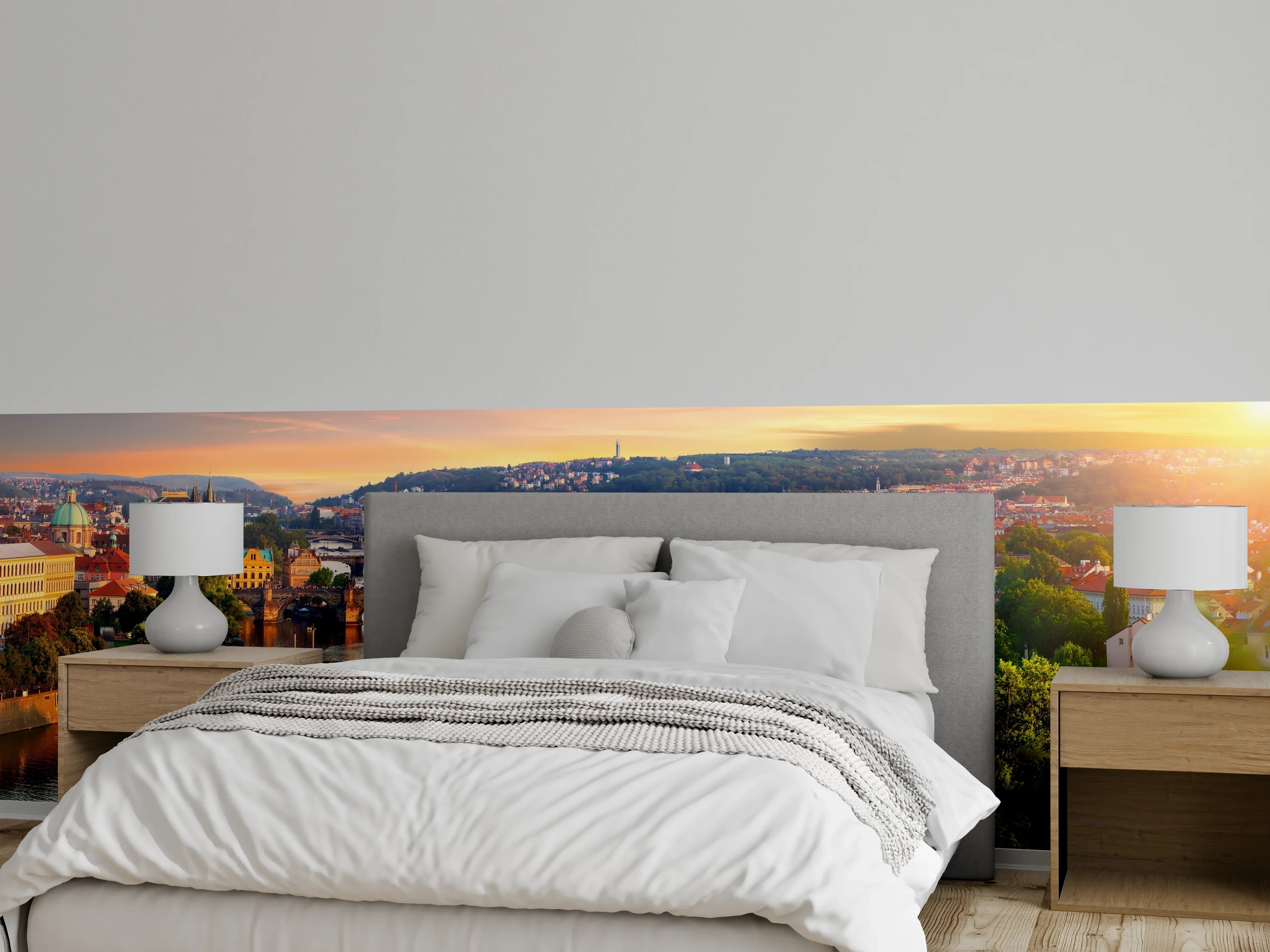 Wandverkleidung Schlafzimmer - Prager Brückenpanorama bei Sonnenuntergang