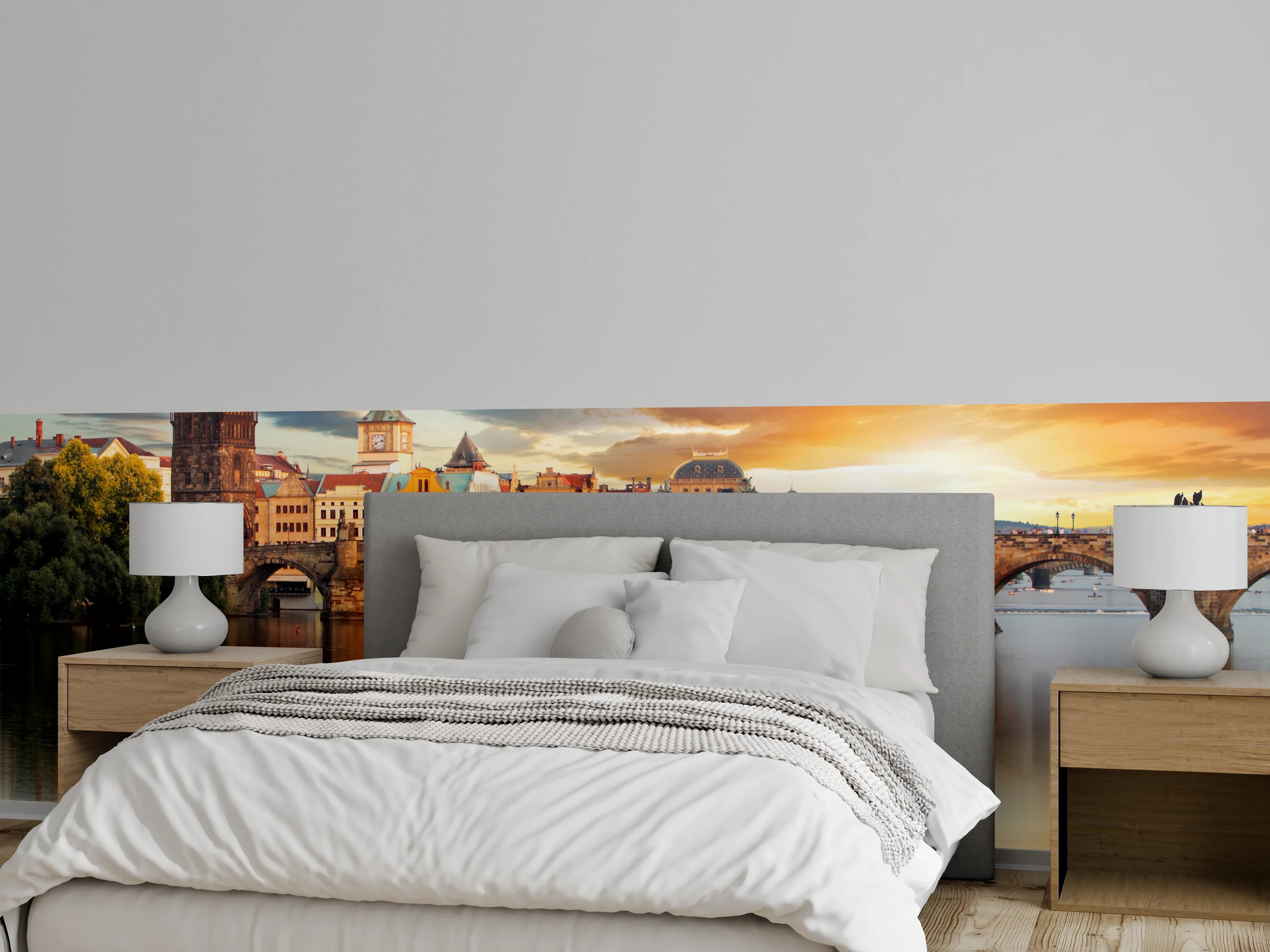 Wandverkleidung Schlafzimmer - Prager Karlsbrücke im Sonnenaufgang