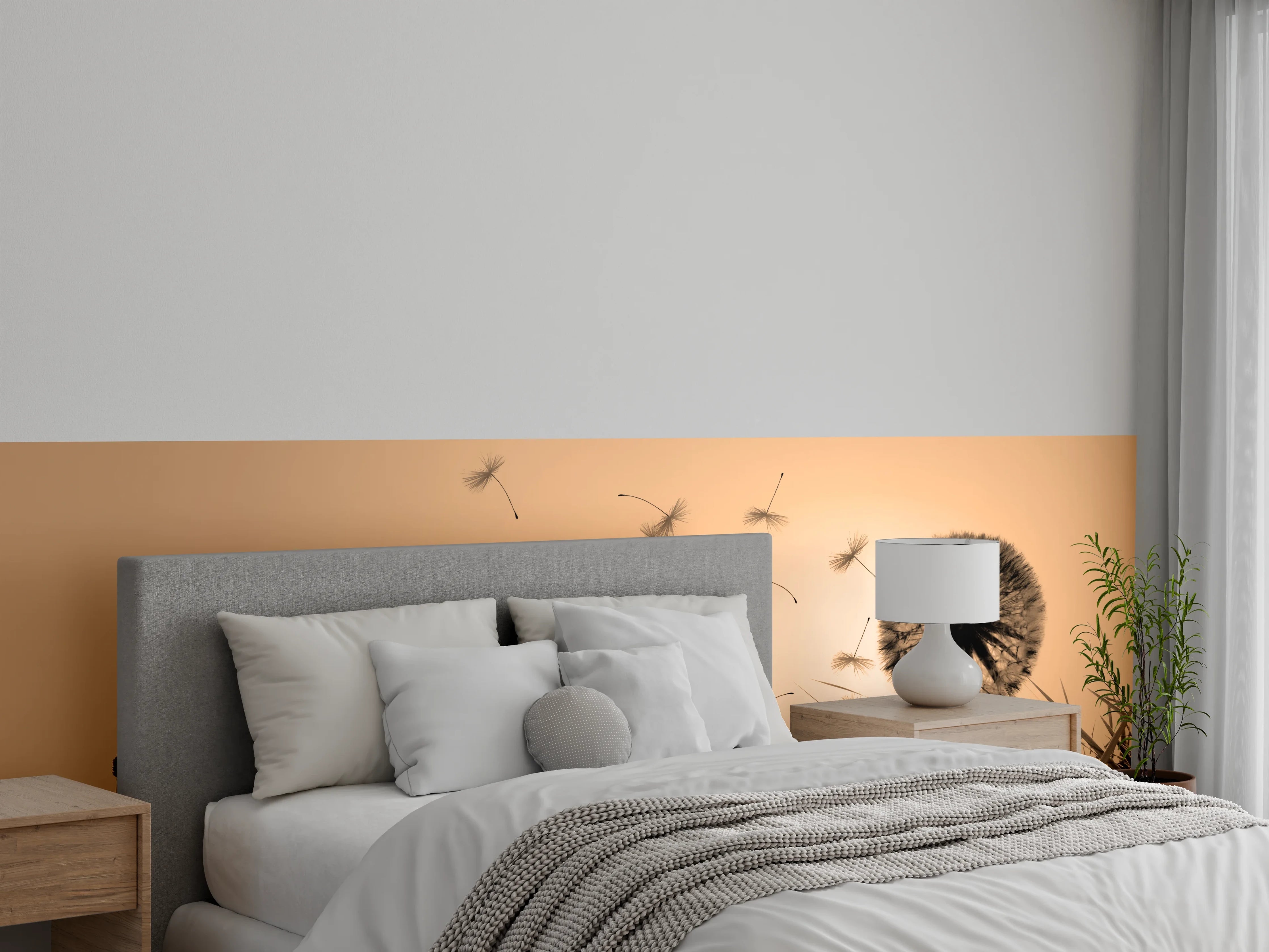 Wandverkleidung Schlafzimmer - Pusteblume im Sonnenuntergang – Sepia