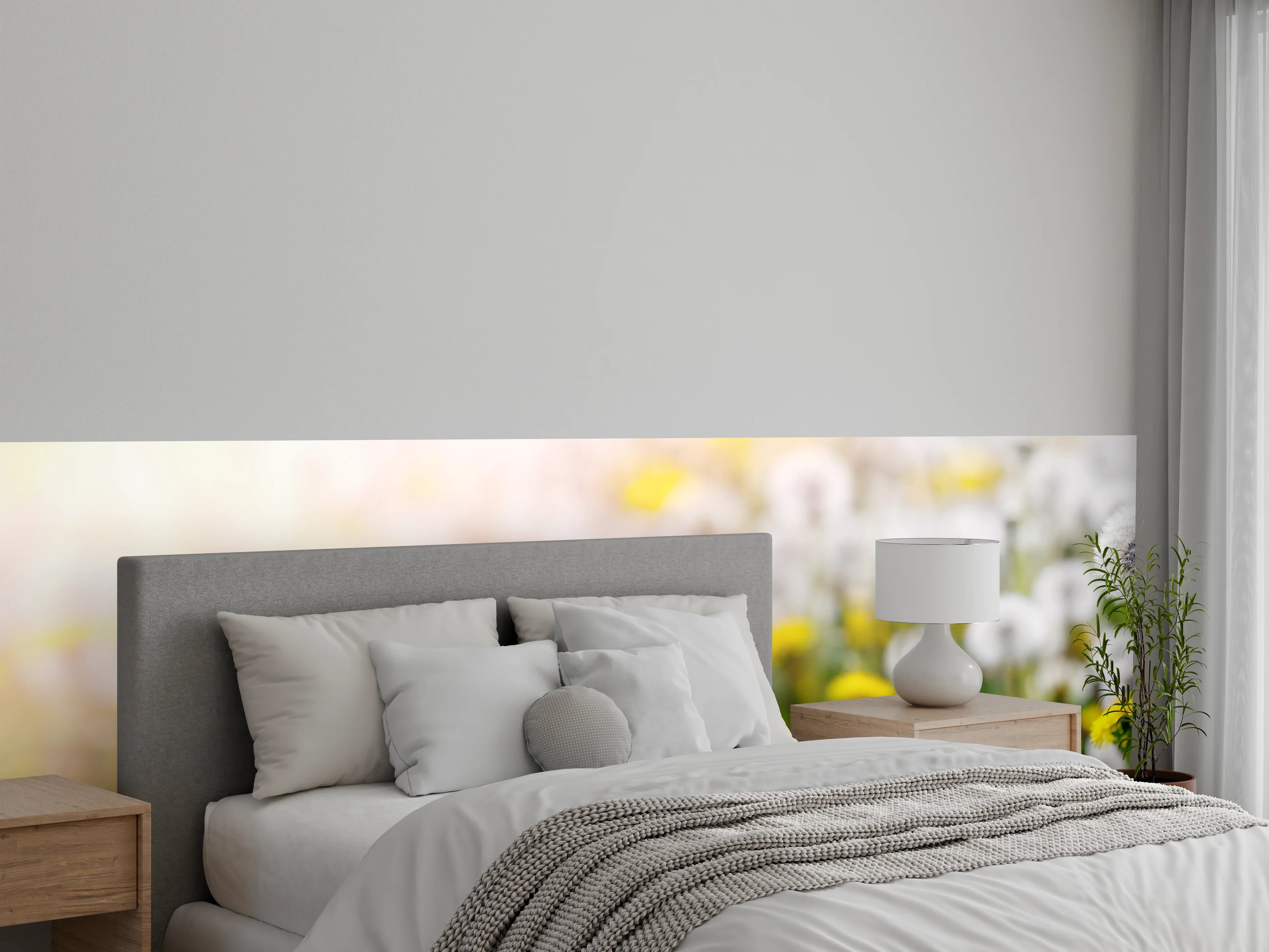 Wandverkleidung Schlafzimmer - Pusteblumen-Wiese Gelb Weiß