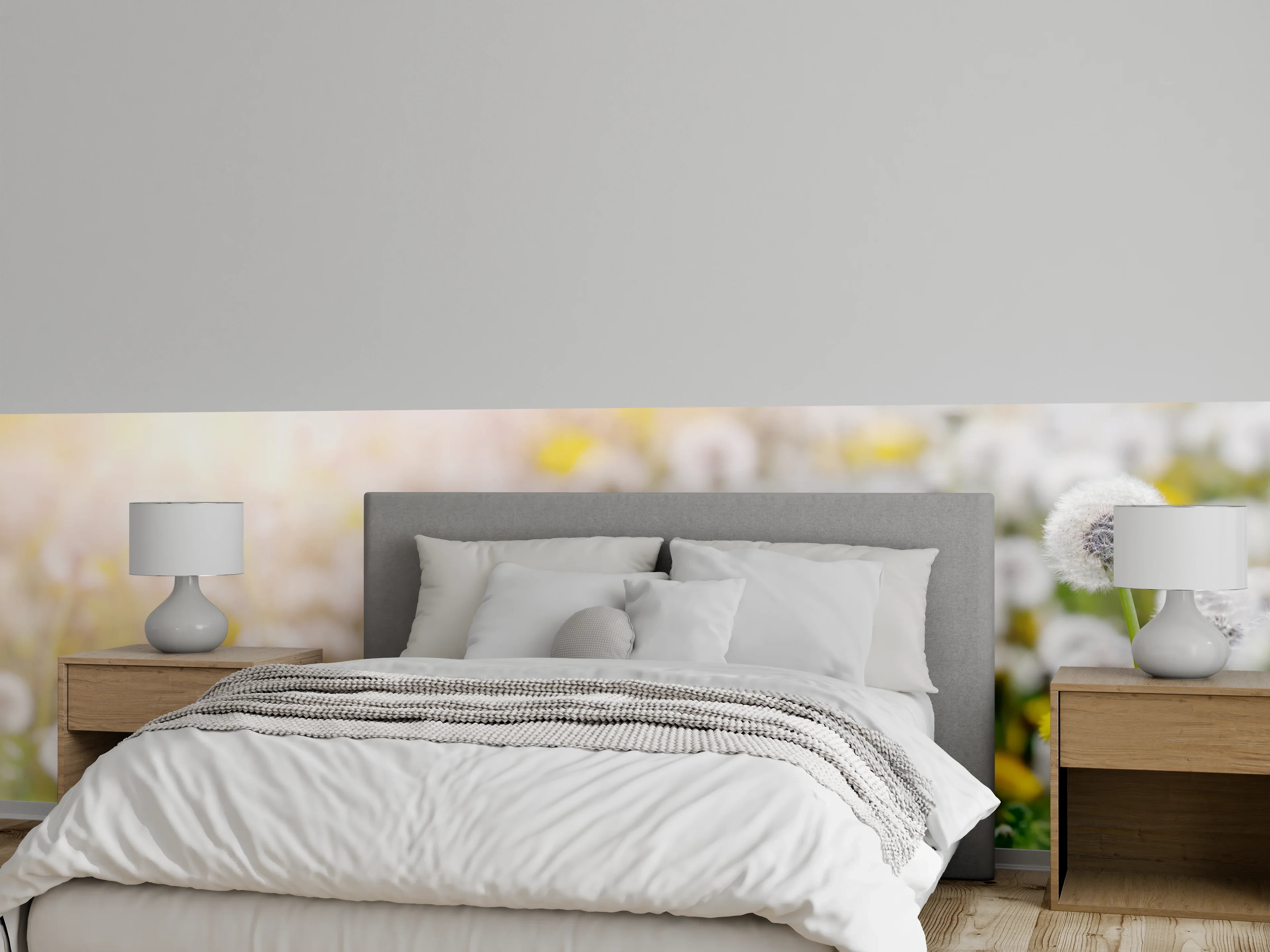 Wandverkleidung Schlafzimmer - Pusteblumen-Wiese Gelb Weiß