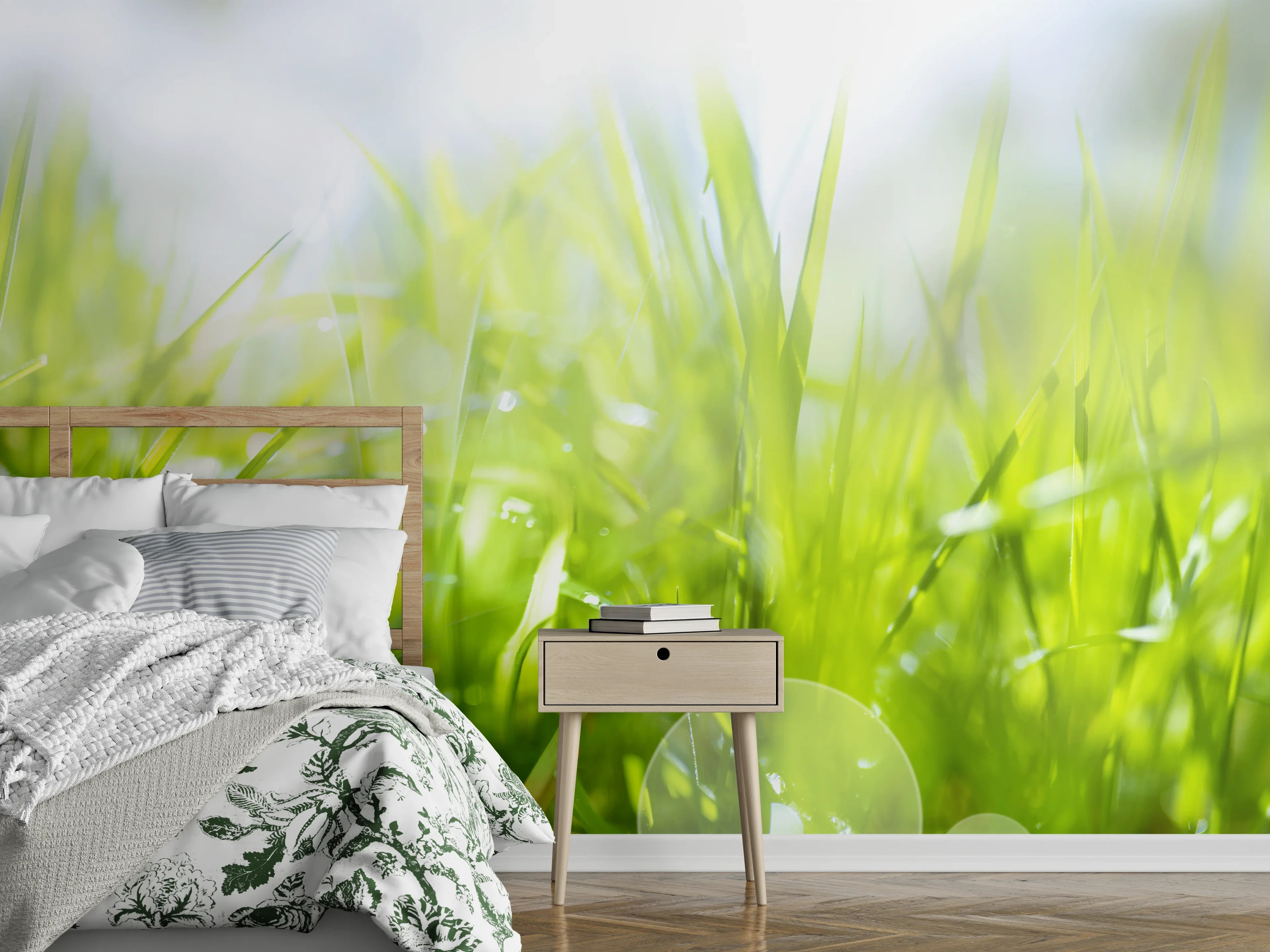 Wandverkleidung Schlafzimmer - Pusteblumen auf grüner Wiese