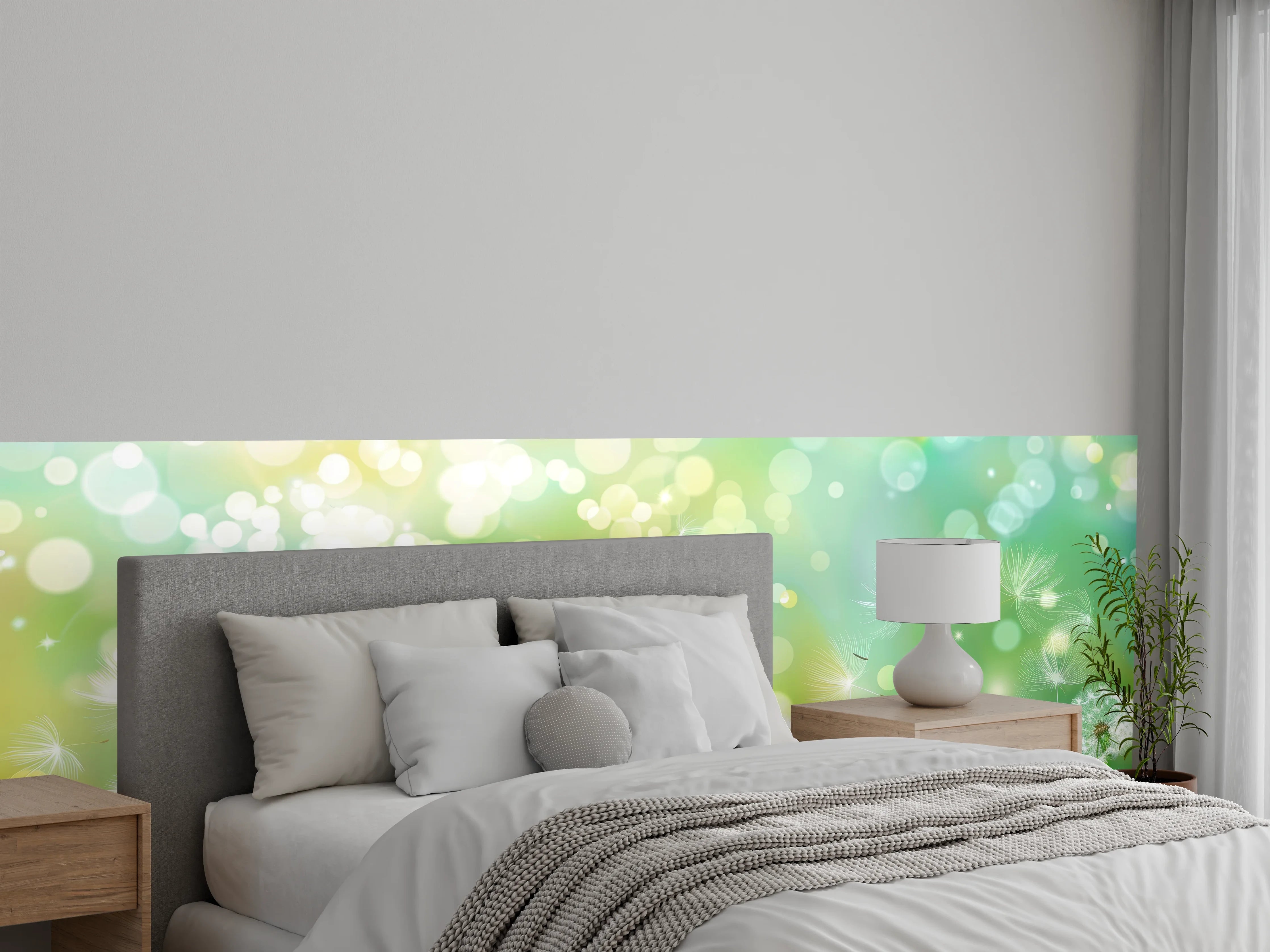 Wandverkleidung Schlafzimmer - Pusteblumen im Frühlingsgrün
