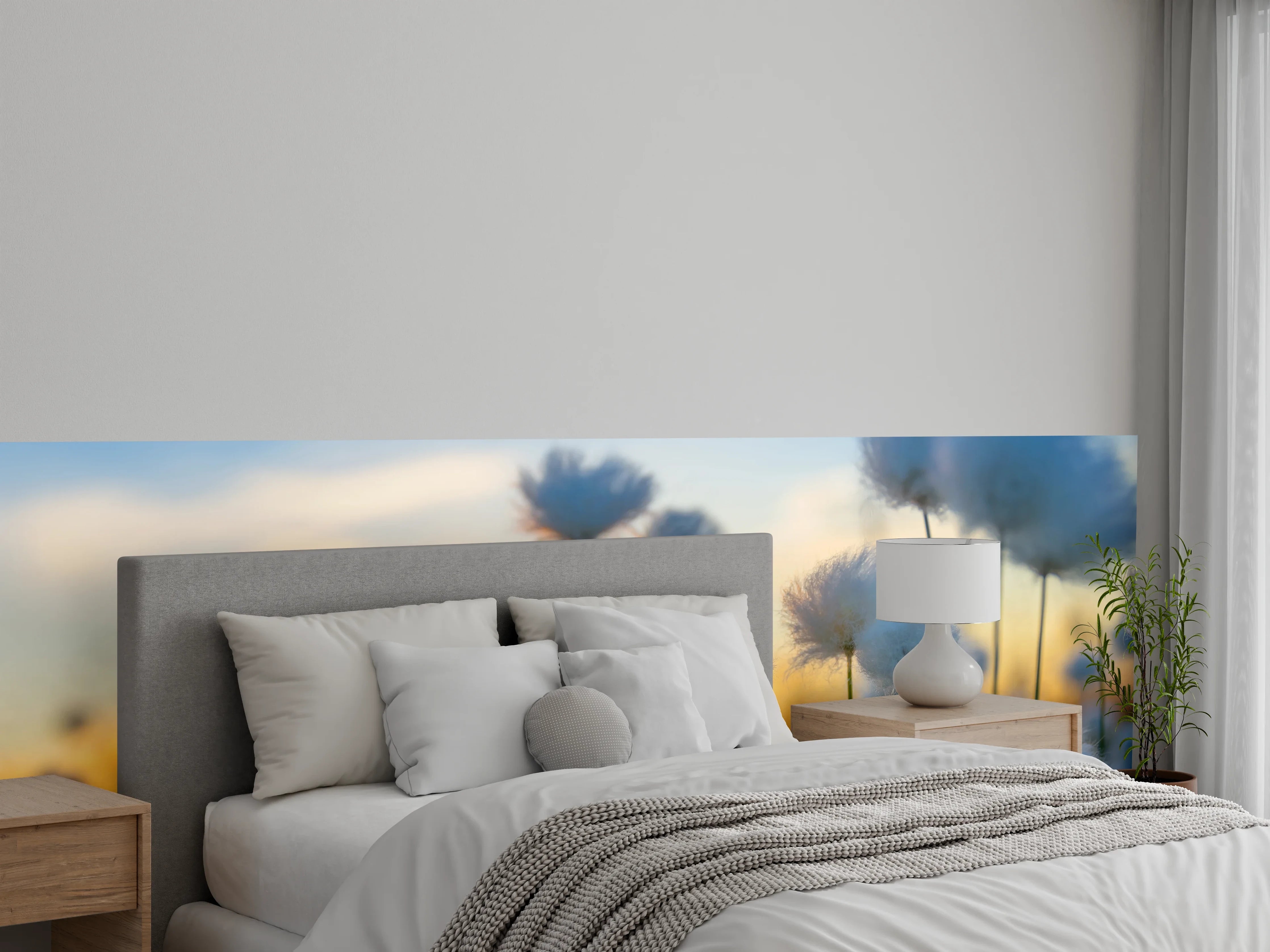 Wandverkleidung Schlafzimmer - Pusteblumen im Sonnenuntergang Feld Landschaft