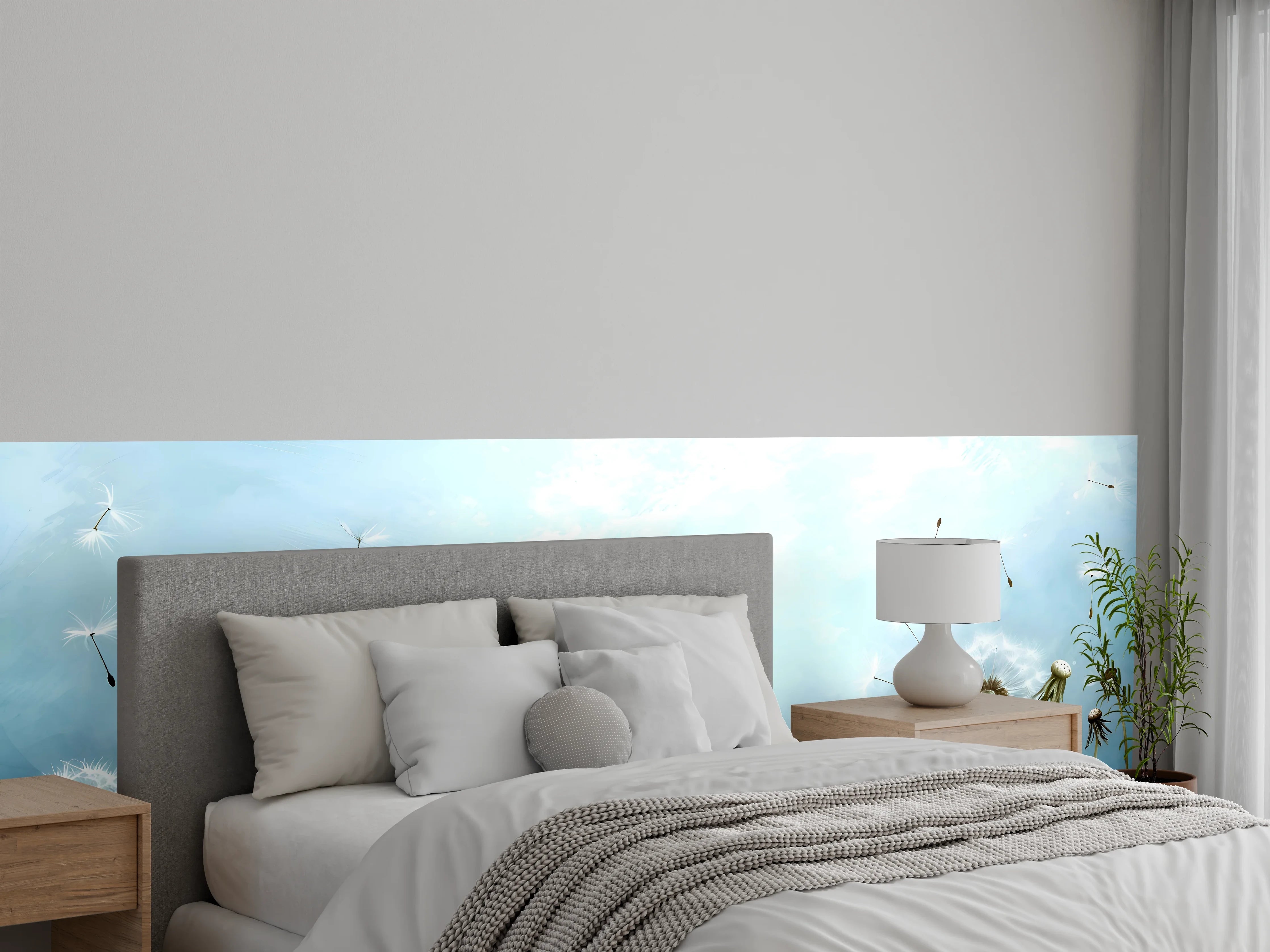 Wandverkleidung Schlafzimmer - Pusteblumen im blauen Himmel