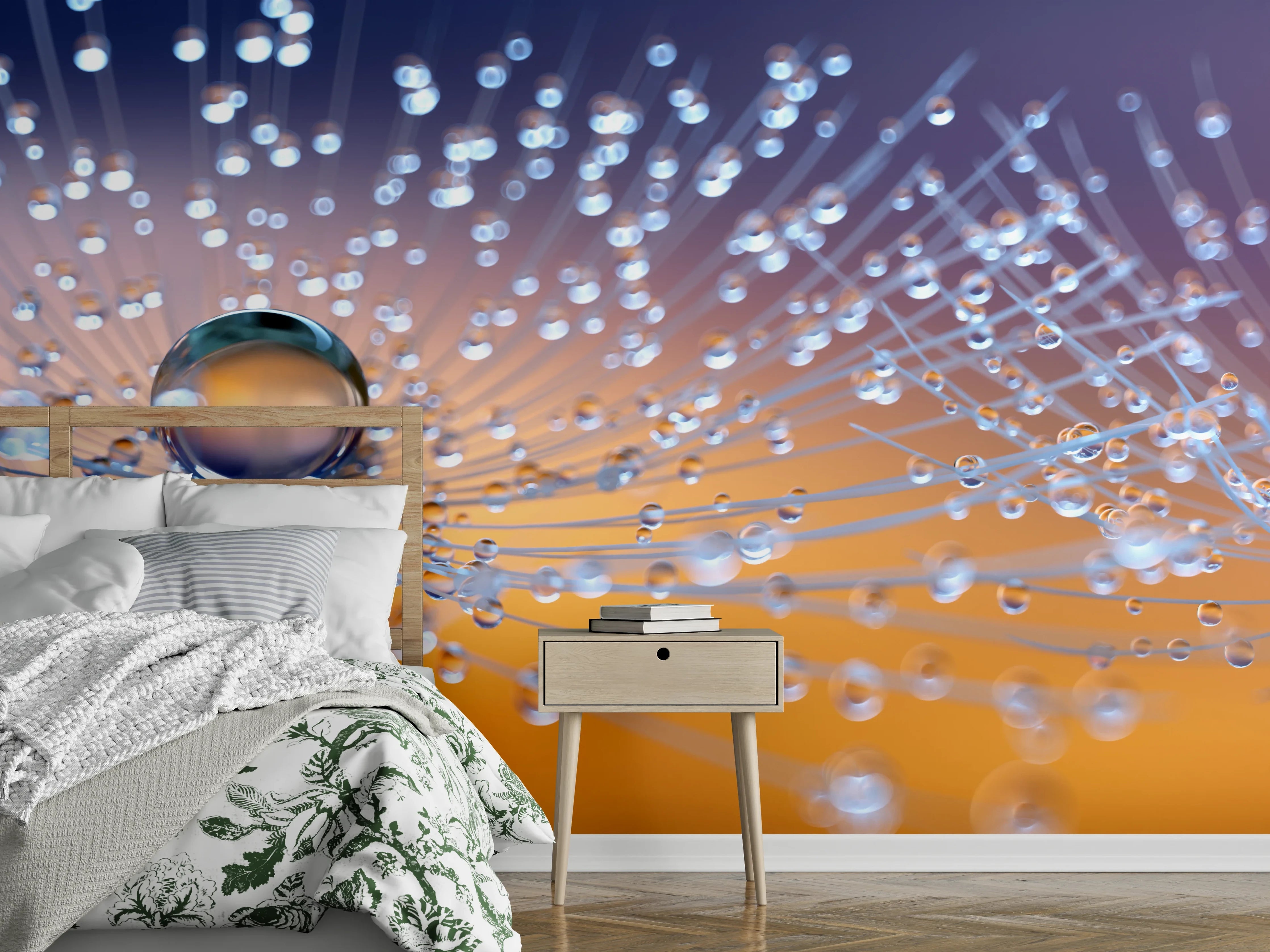 Wandverkleidung Schlafzimmer - Pusteblumen mit Tau