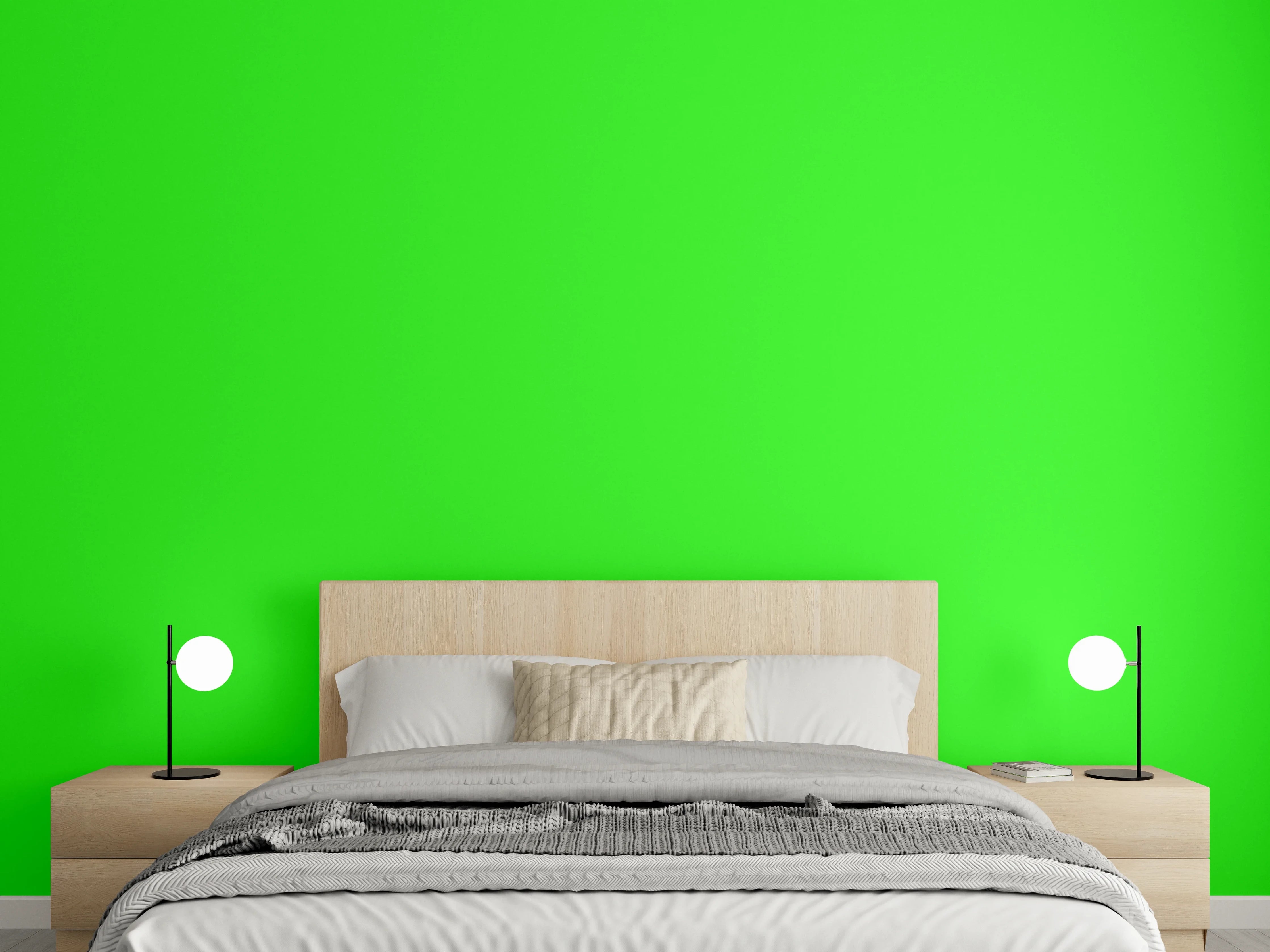 Wandverkleidung Schlafzimmer - RAL 6037 (Reines Grün)