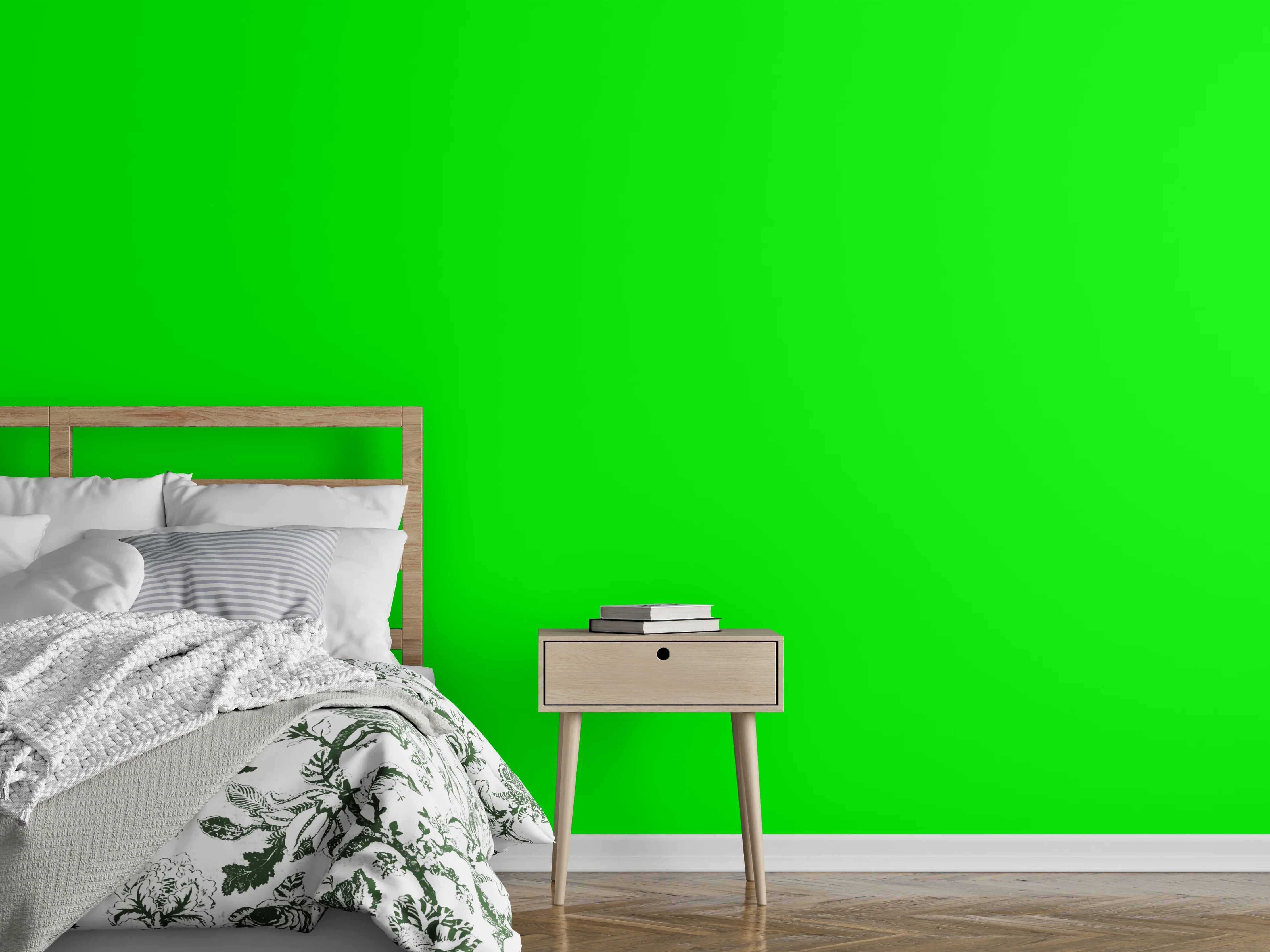 Wandverkleidung Schlafzimmer - RAL 6038 (leuchtendes Grün)
