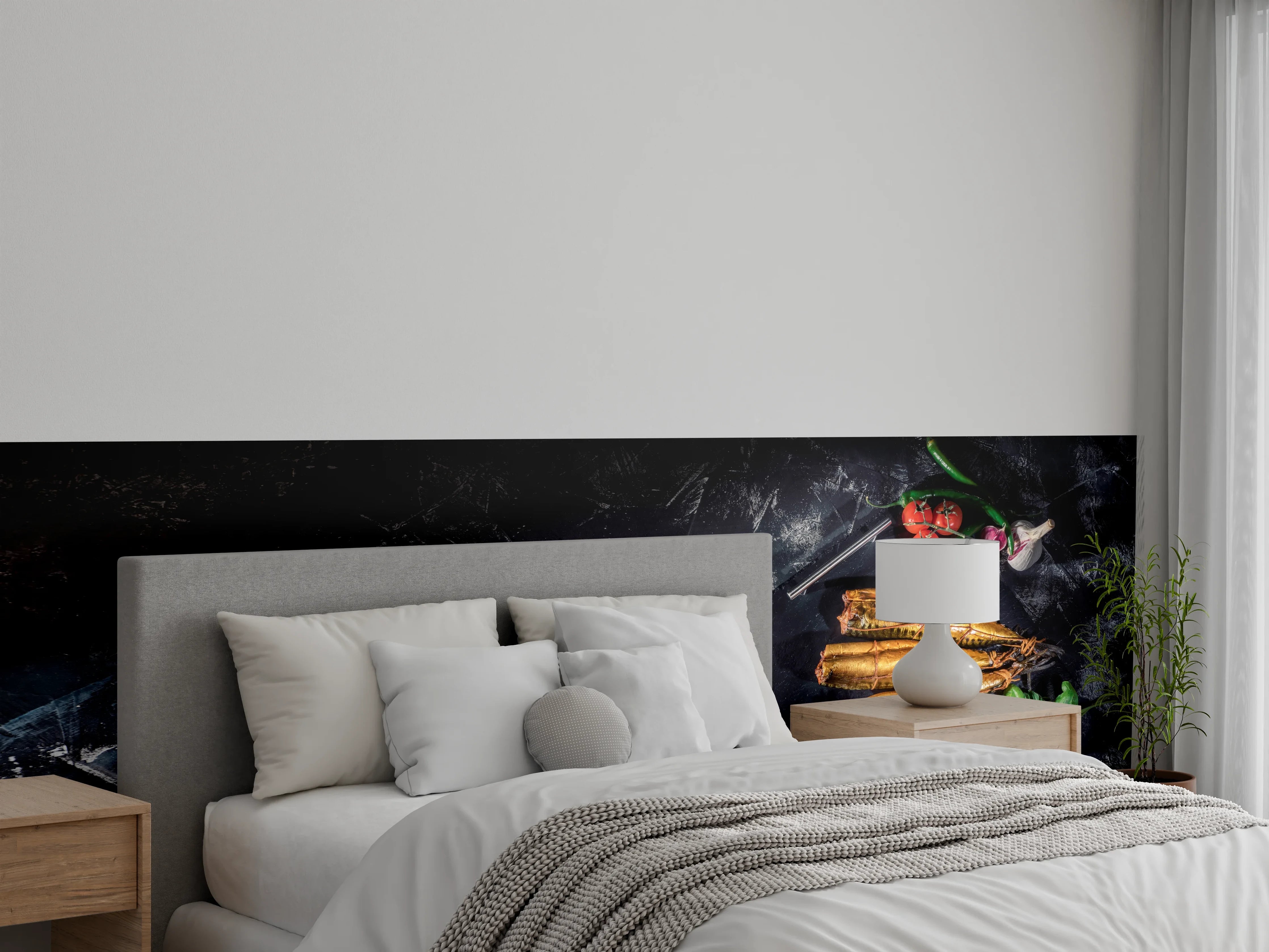 Wandverkleidung Schlafzimmer - Räucherfisch auf dunklem Schiefer