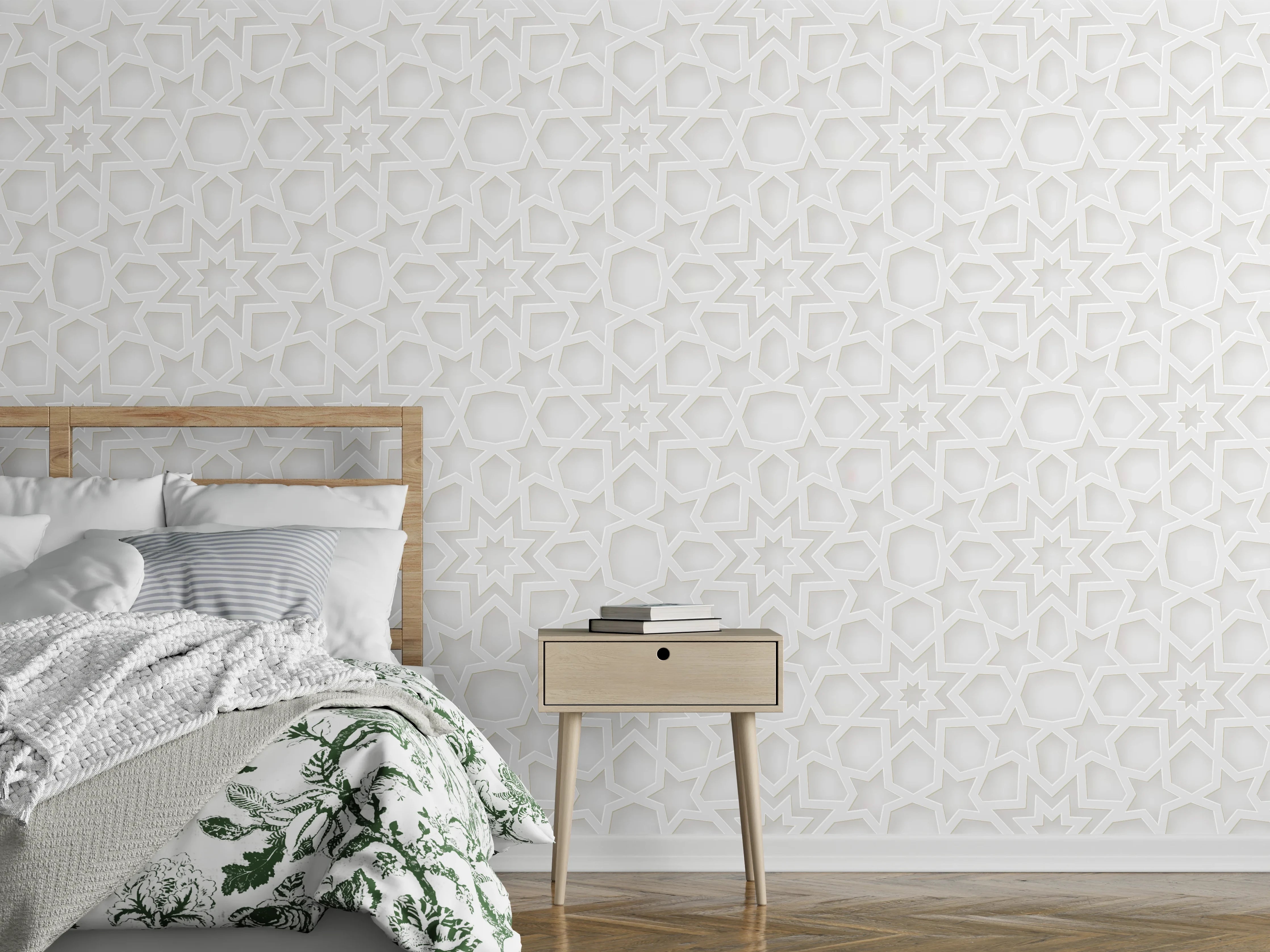 Wandverkleidung Schlafzimmer - Ramadan Weißes Geometrisches Muster