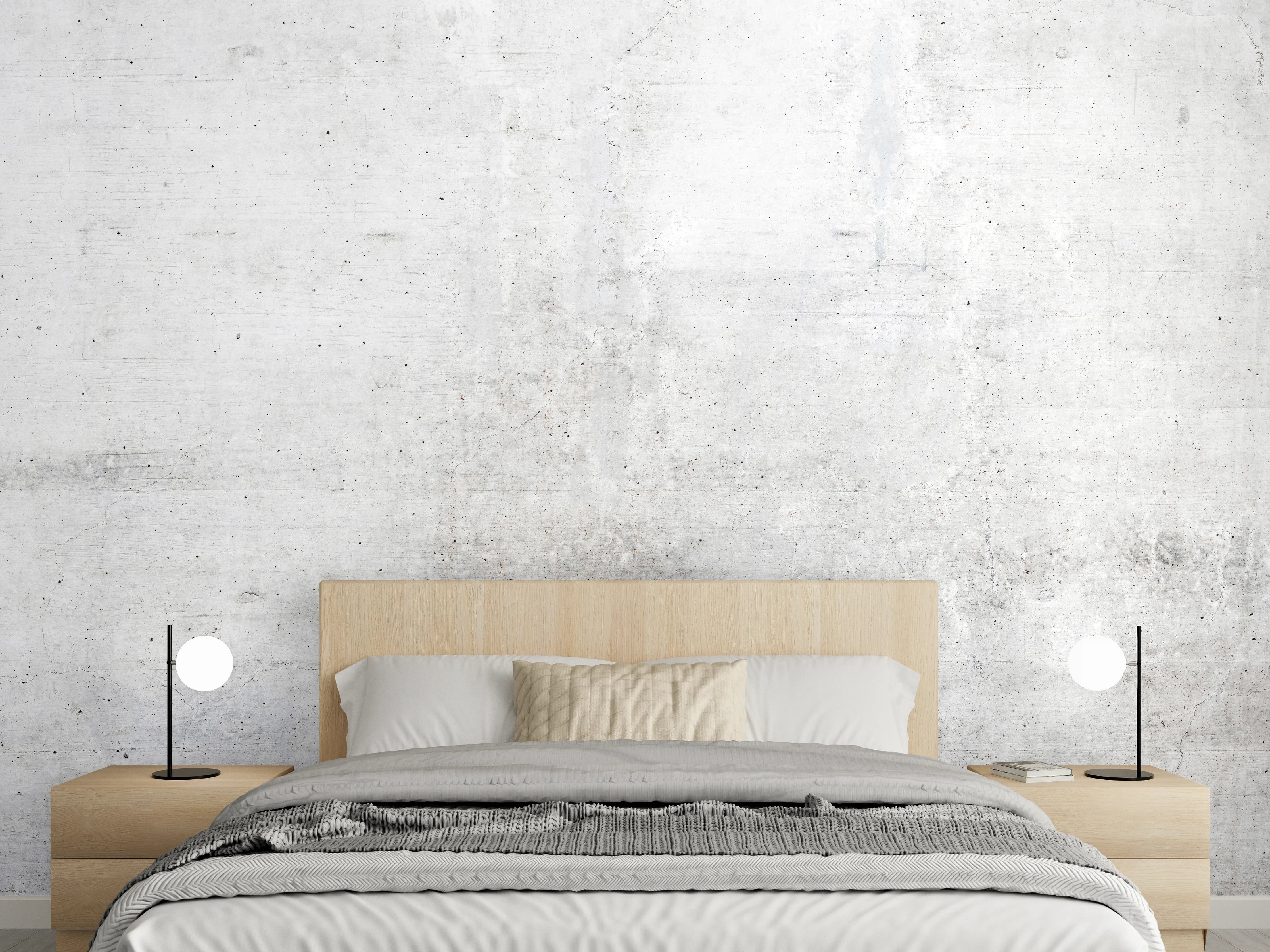 Wandverkleidung Schlafzimmer - Rauer weißer Beton