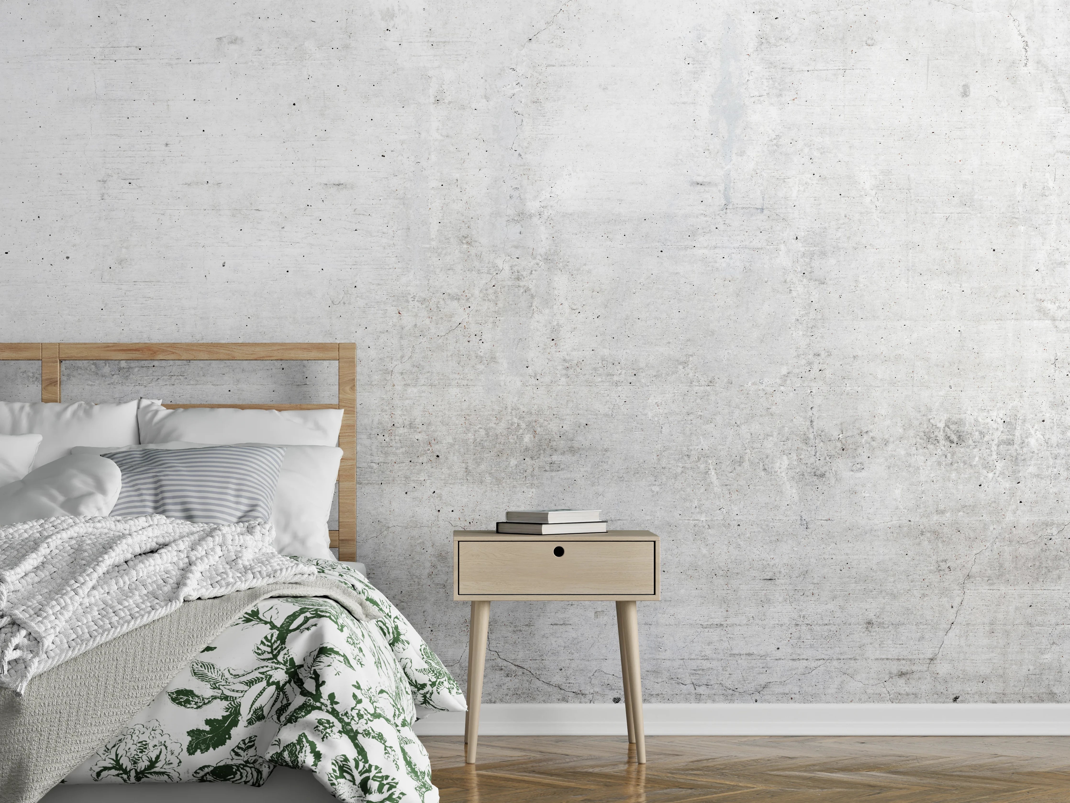 Wandverkleidung Schlafzimmer - Rauer weißer Beton