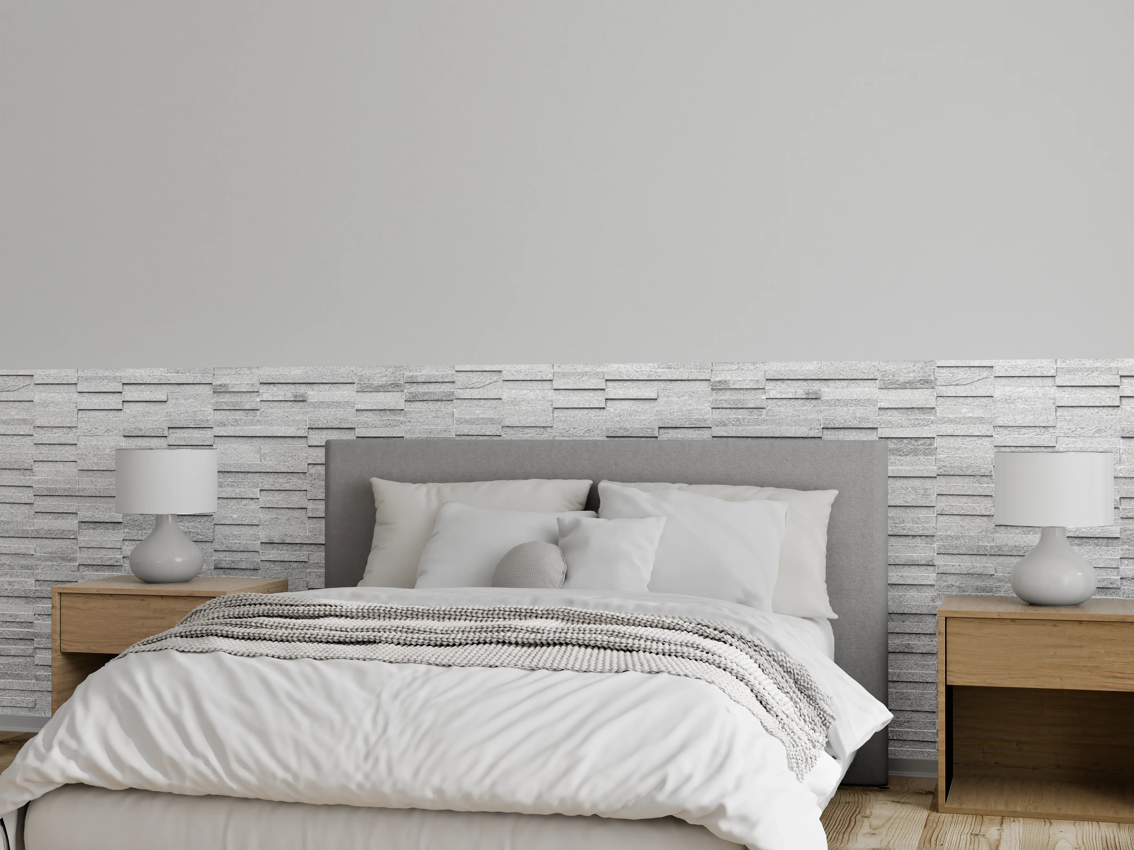 Wandverkleidung Schlafzimmer - Rauer weißer Sandstein