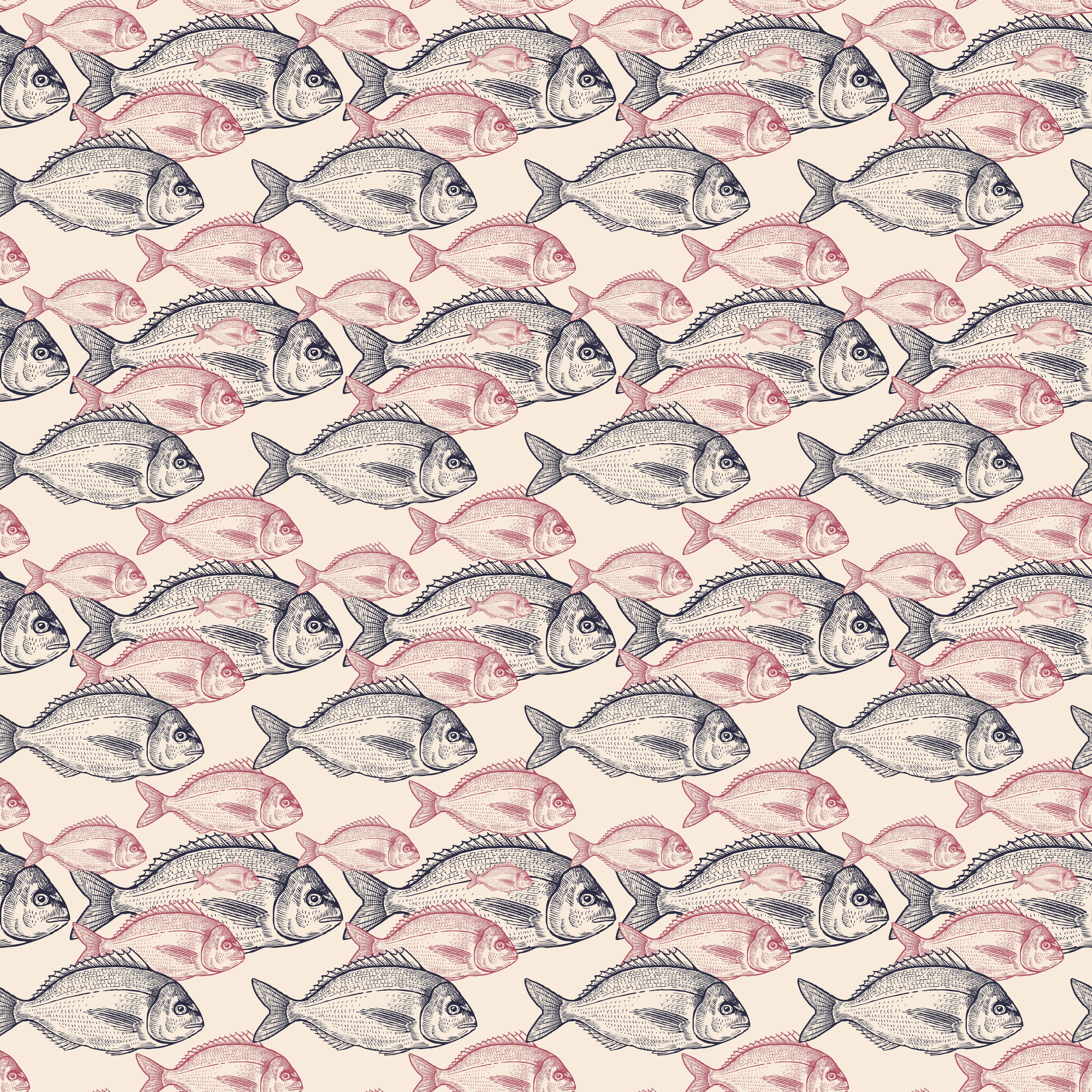 Wandverkleidung Schlafzimmer-Realistisches Fischmuster Rosa-Grau