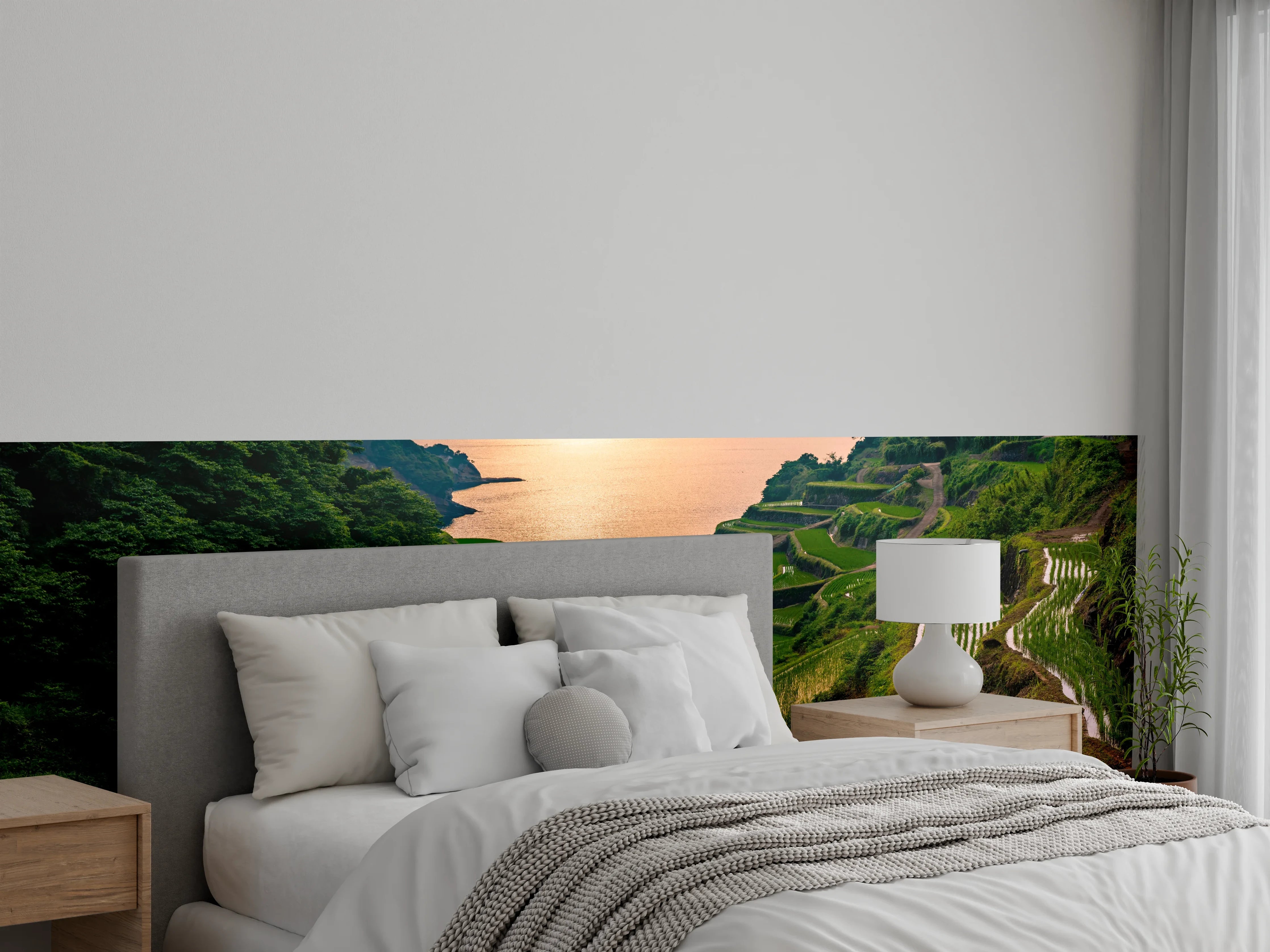 Wandverkleidung Schlafzimmer - Reisterrassen am Meer – Sonnenuntergang