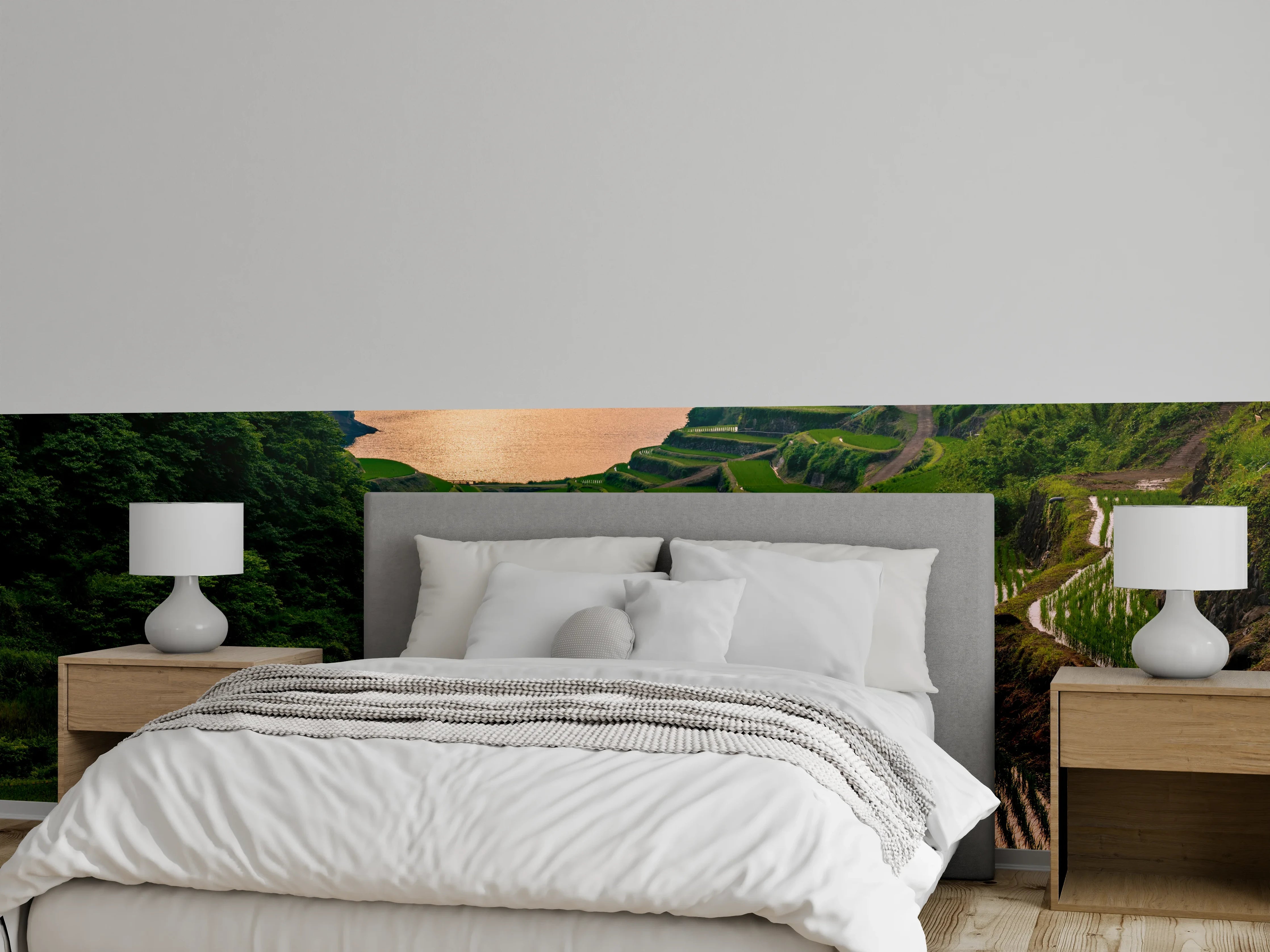 Wandverkleidung Schlafzimmer - Reisterrassen am Meer – Sonnenuntergang