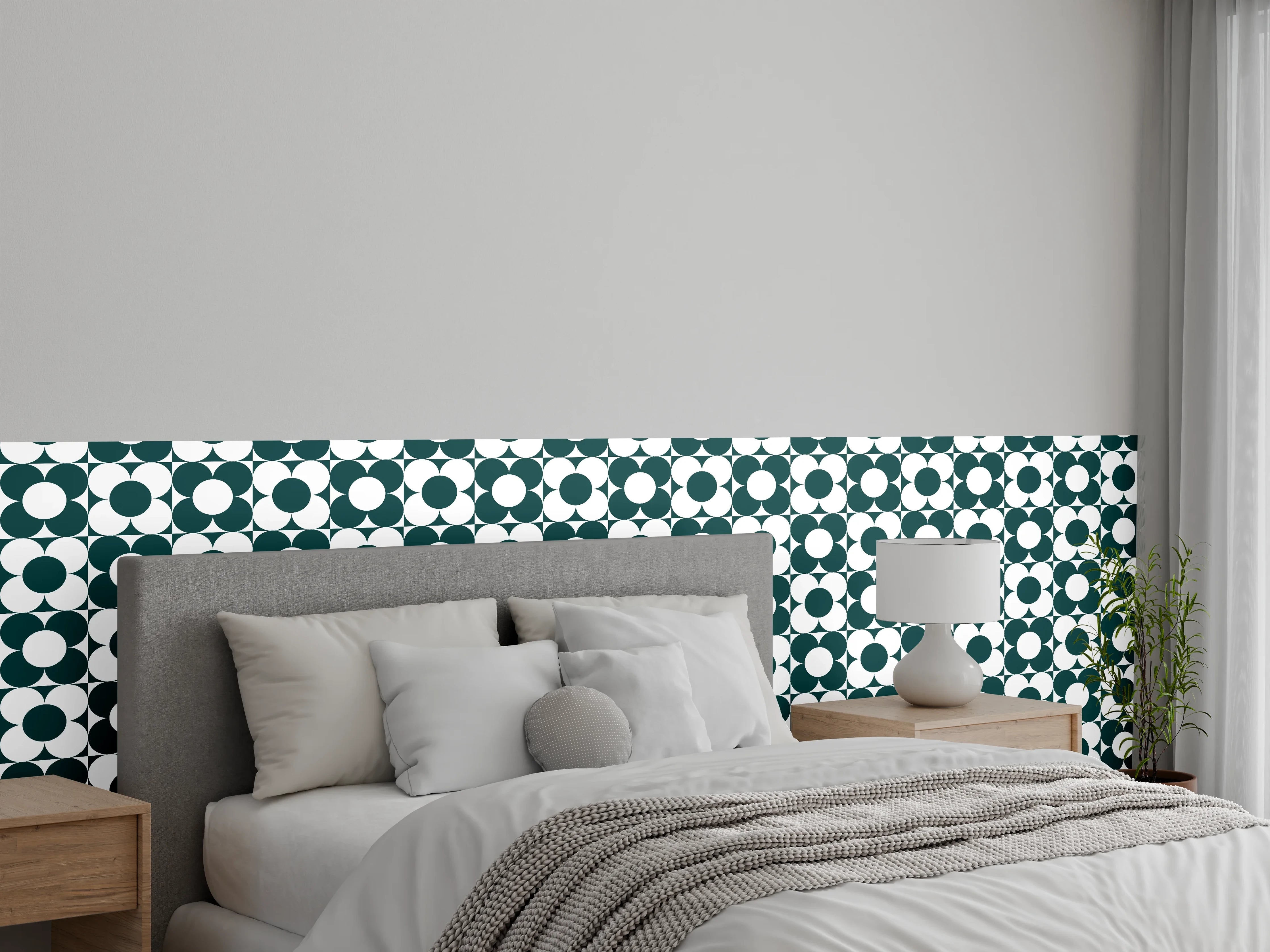 Wandverkleidung Schlafzimmer - Retro Kreismuster Wanddekor Grün-Weiß