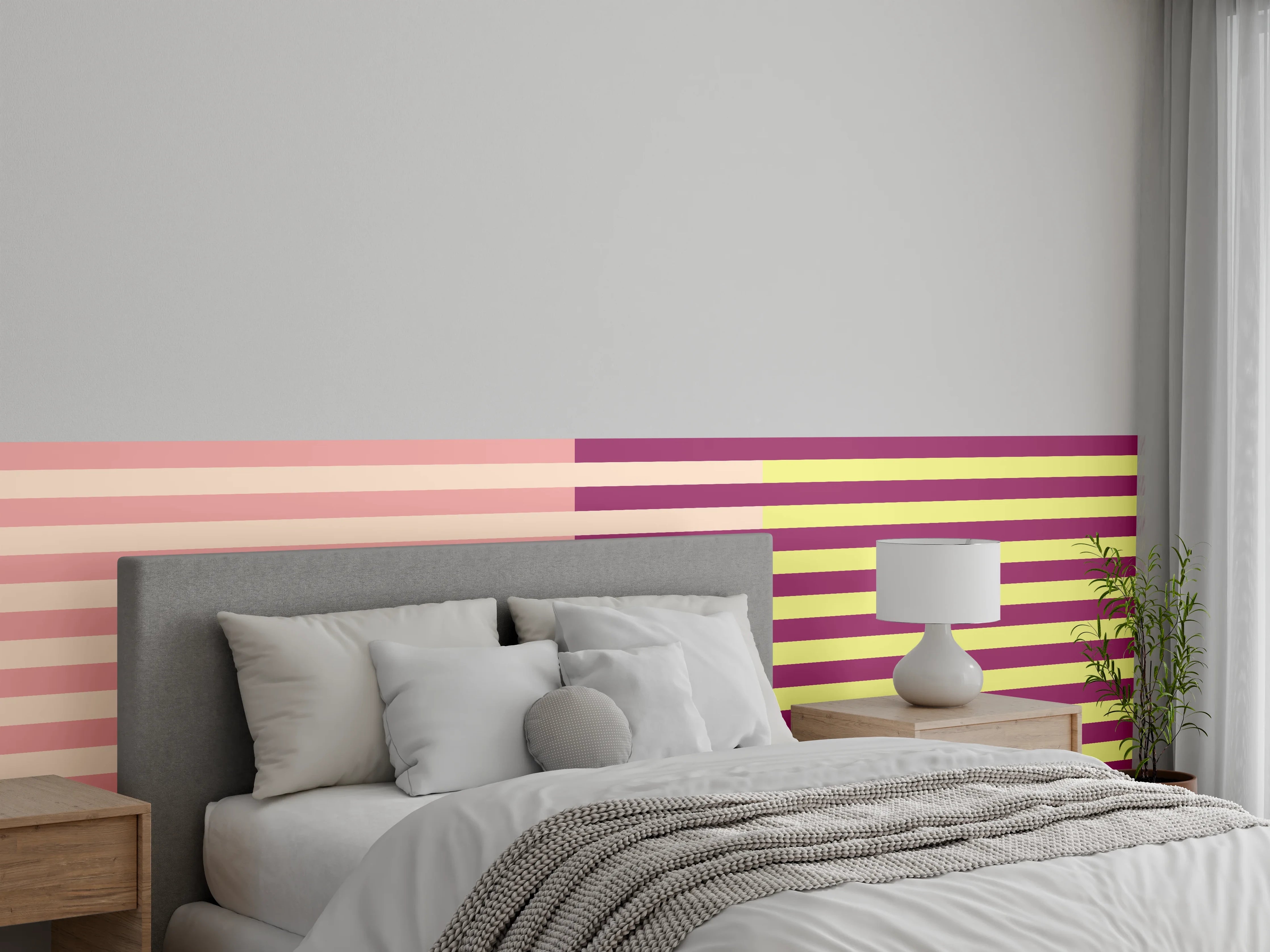 Wandverkleidung Schlafzimmer - Retro Linienmuster in Pastellfarben