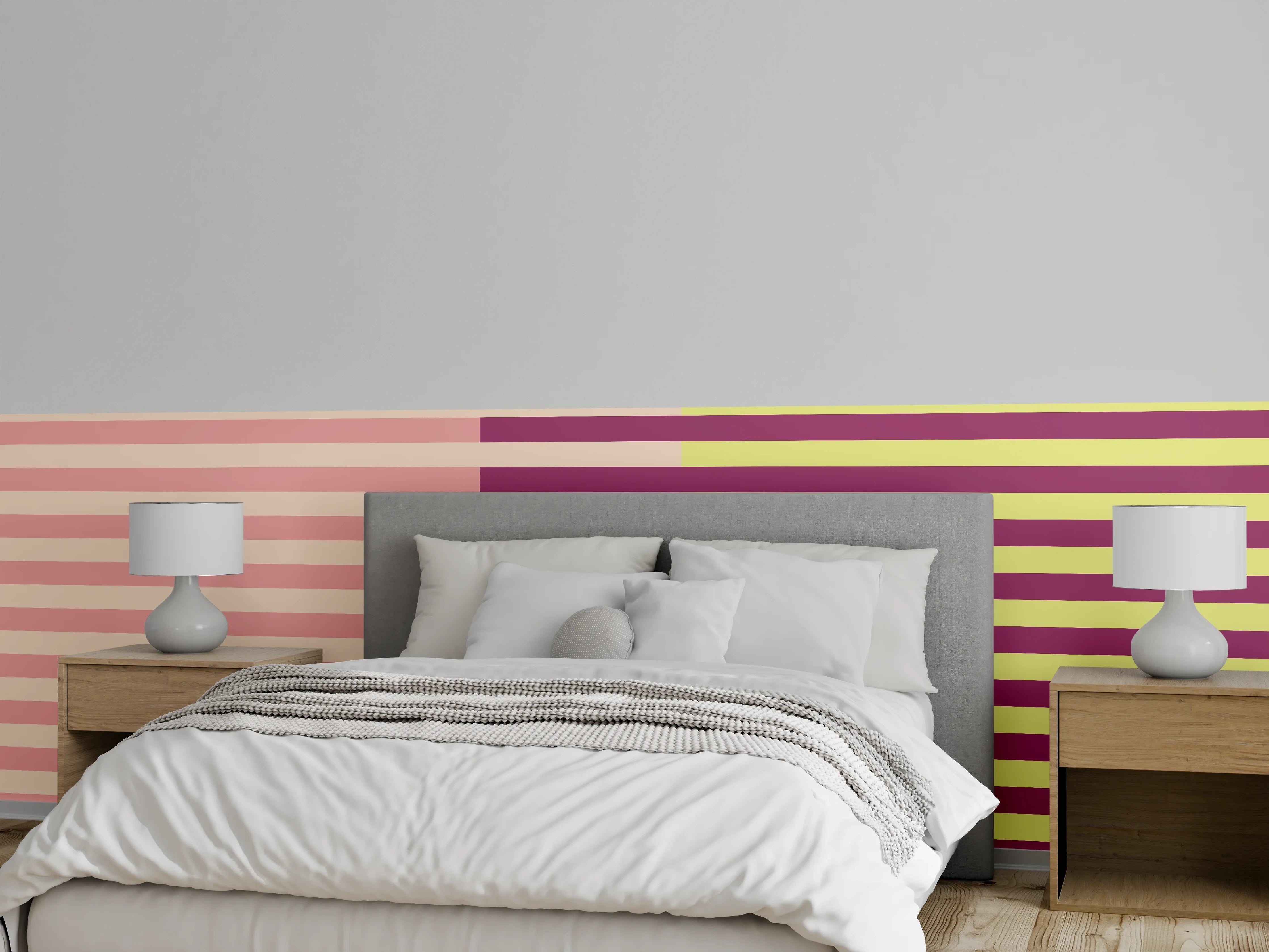 Wandverkleidung Schlafzimmer - Retro Linienmuster in Pastellfarben