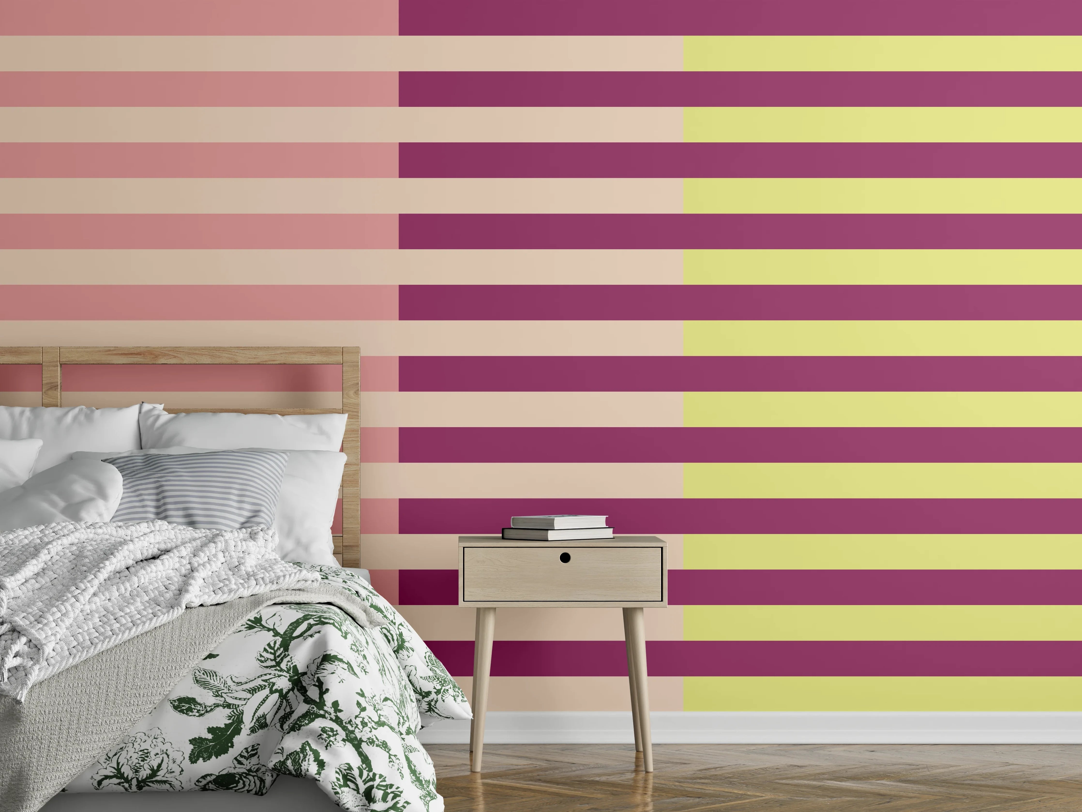 Wandverkleidung Schlafzimmer - Retro Linienmuster in Pastellfarben