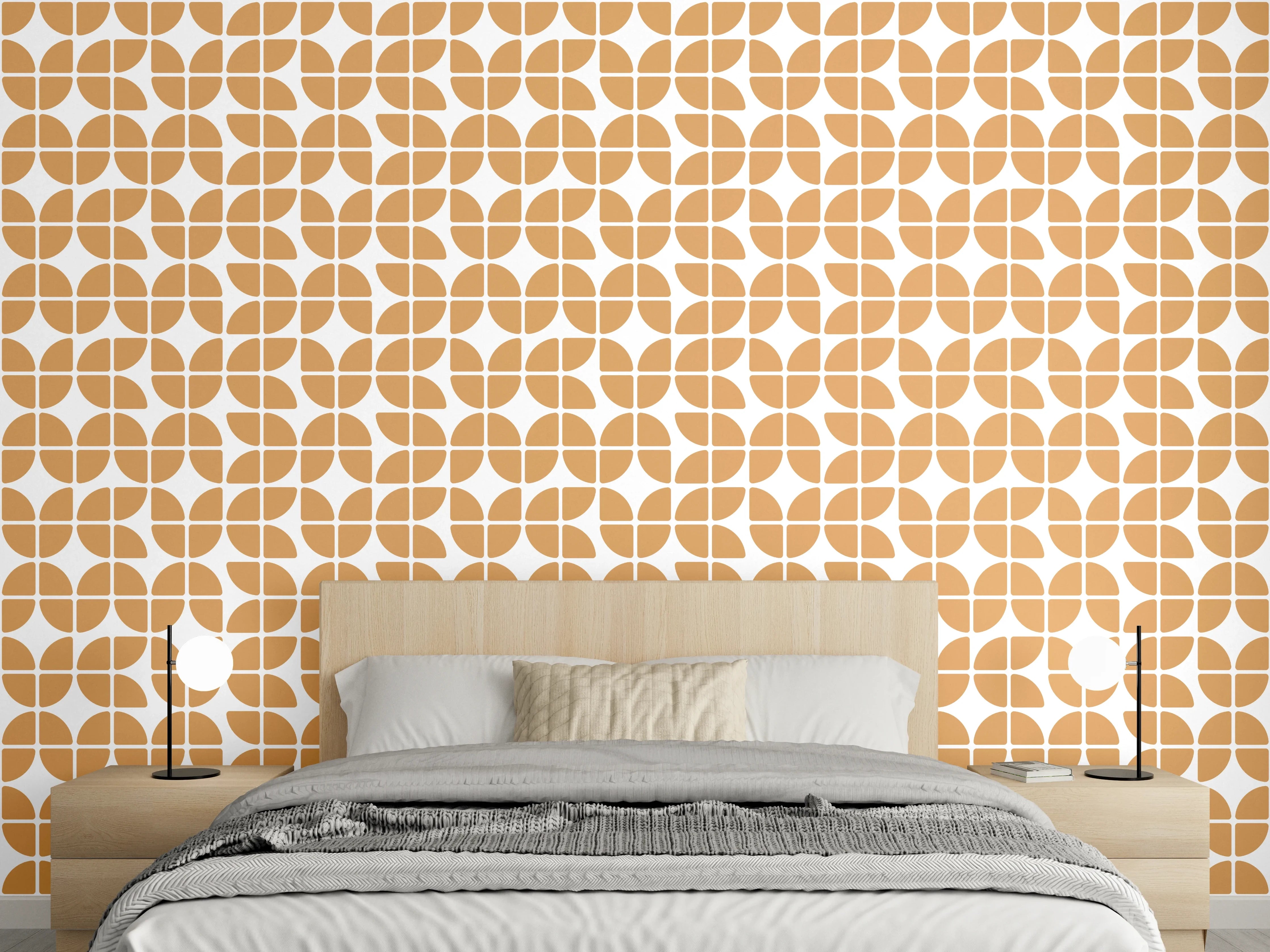 Wandverkleidung Schlafzimmer - Retro Mosaik Muster Orange Weiß