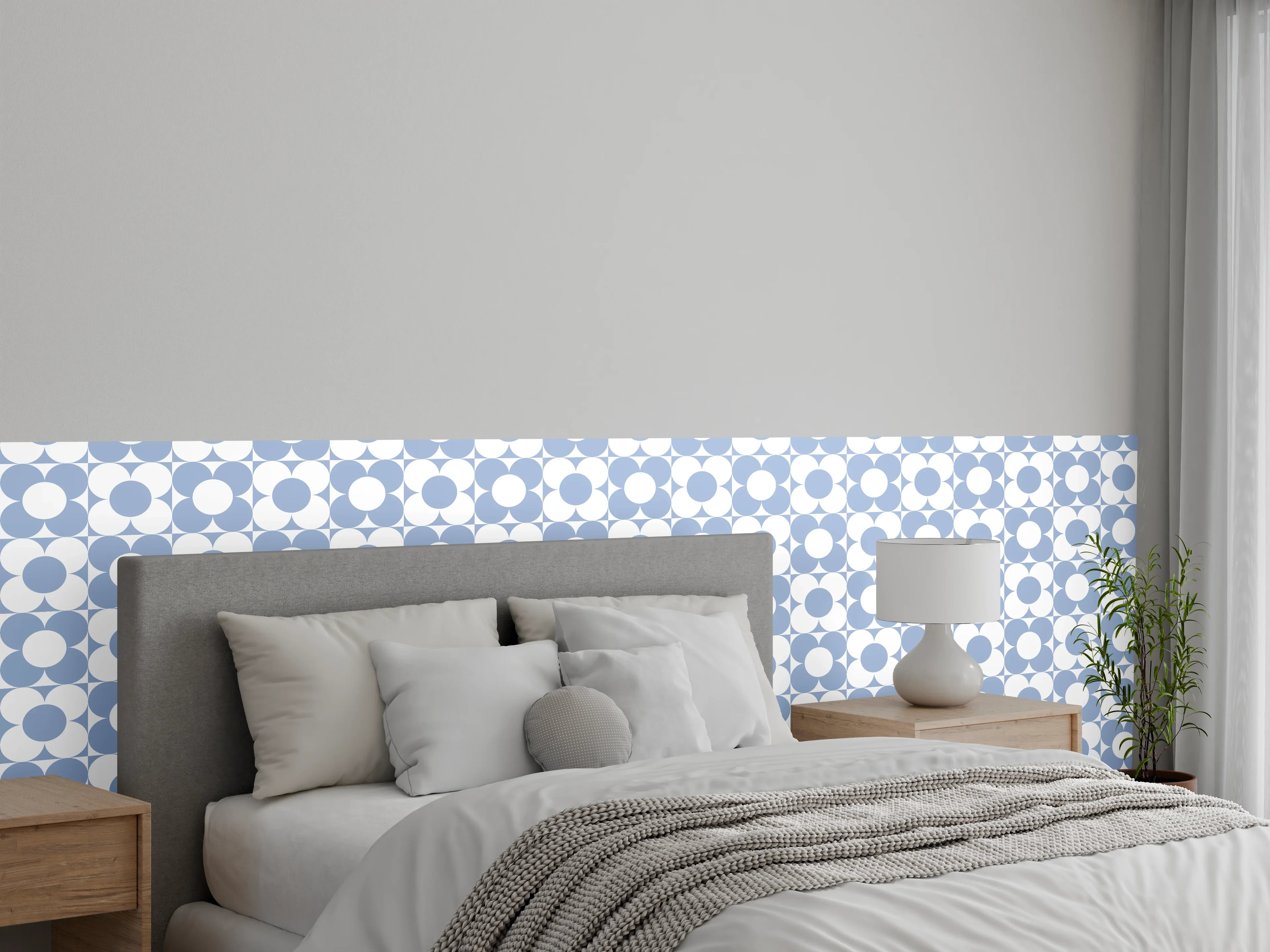 Wandverkleidung Schlafzimmer - Retro-Muster Blau Weiß Kreise