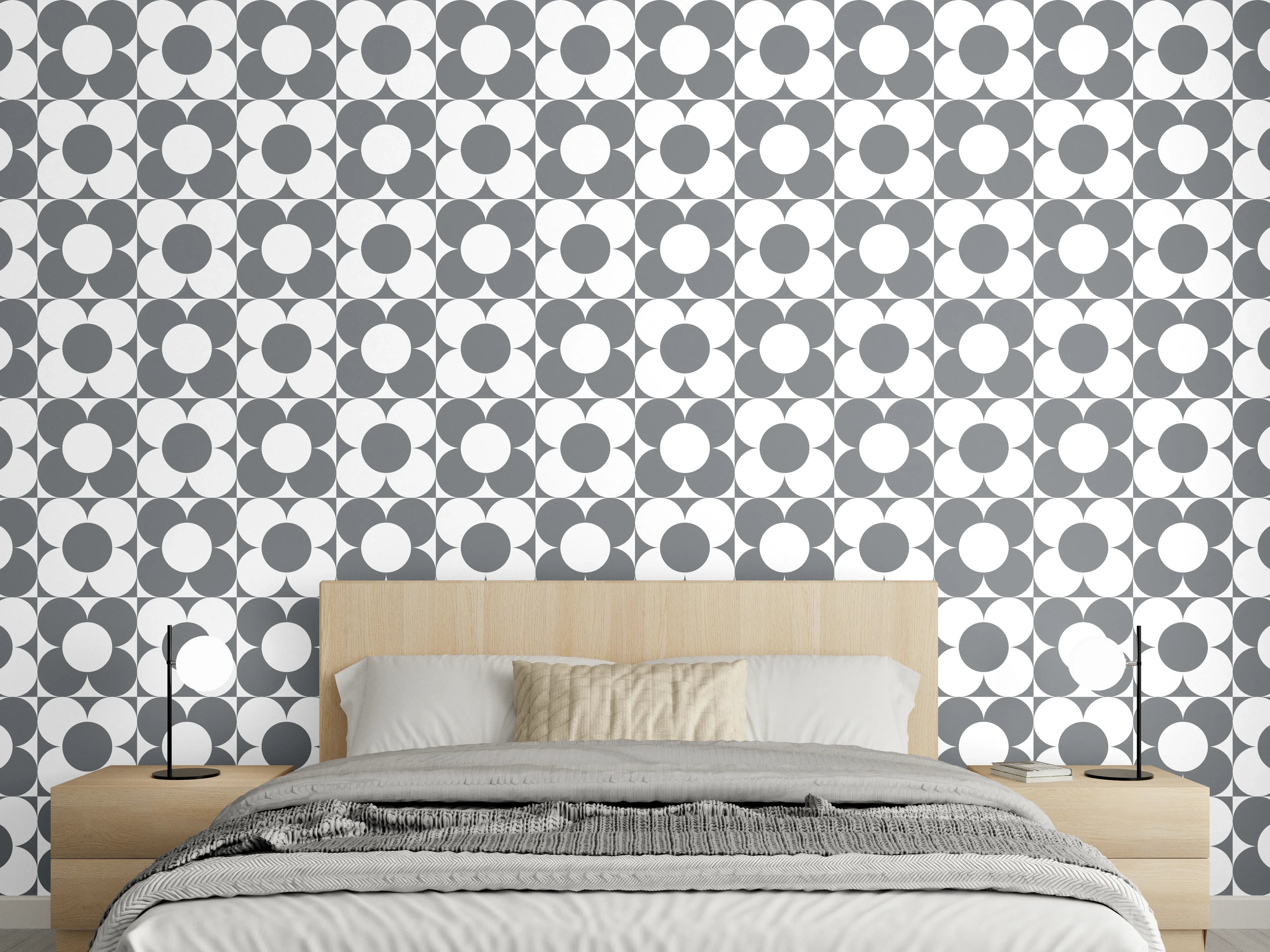 Wandverkleidung Schlafzimmer - Retro Muster Schwarz-Weiß: Modern & Elegant