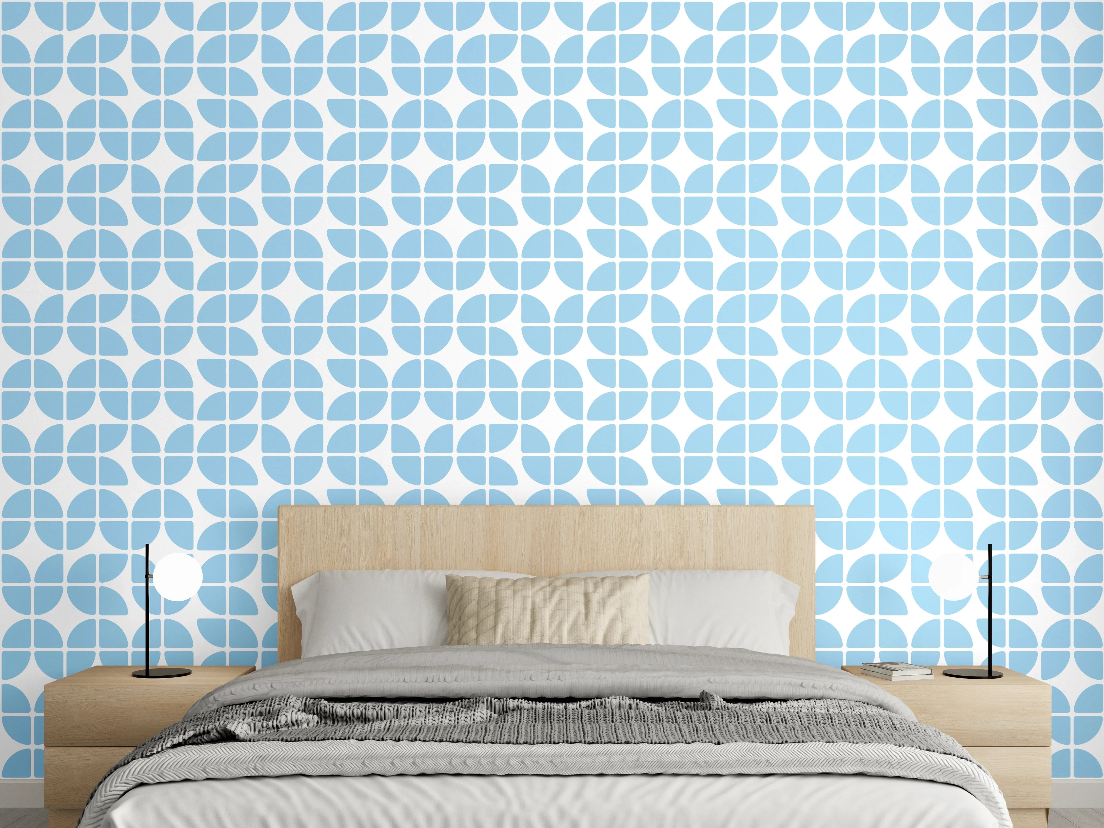 Wandverkleidung Schlafzimmer - Retro-Muster in Blau und Weiß