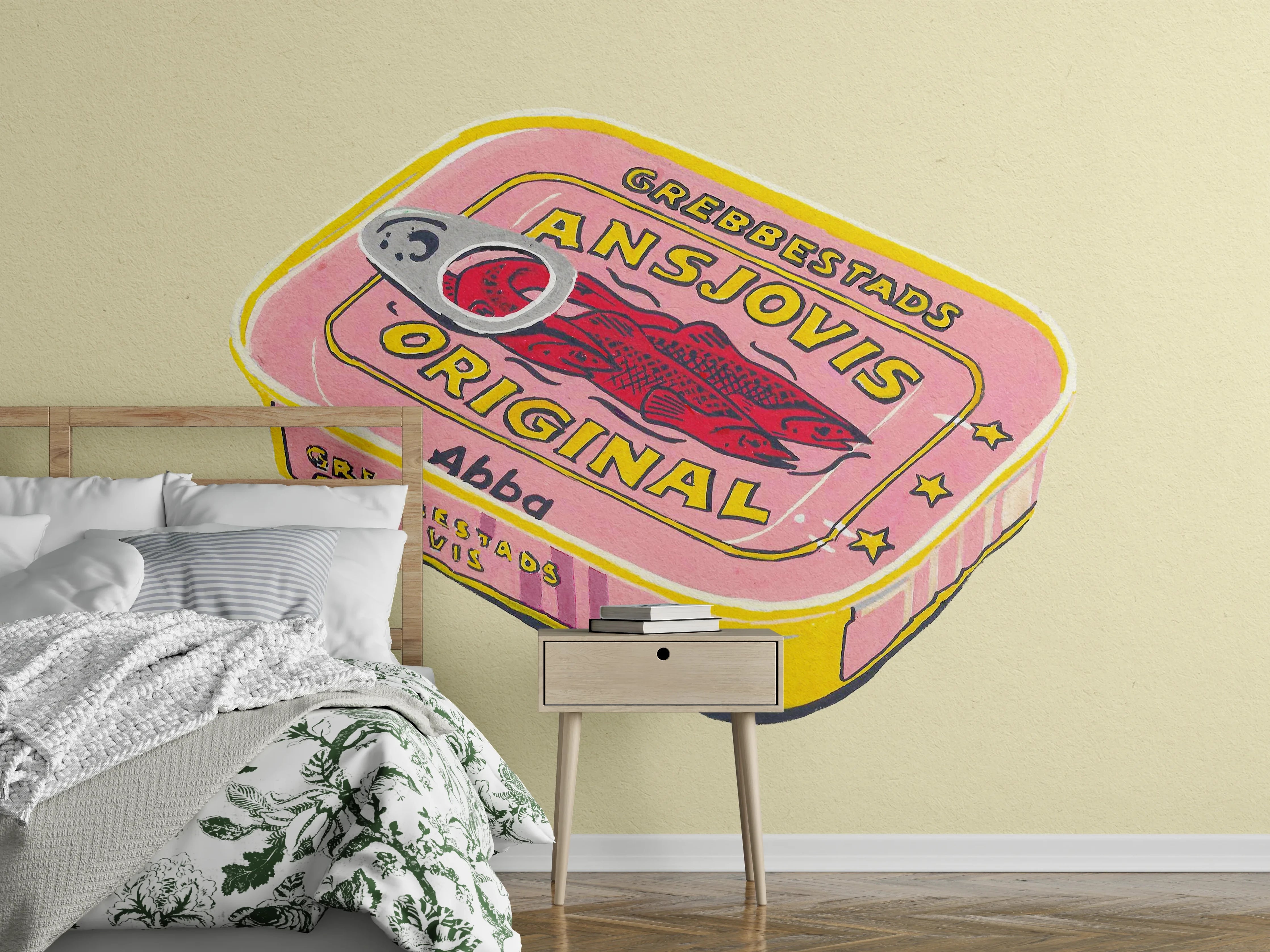 Wandverkleidung Schlafzimmer - Retro Sardinendose Illustration Pop Art