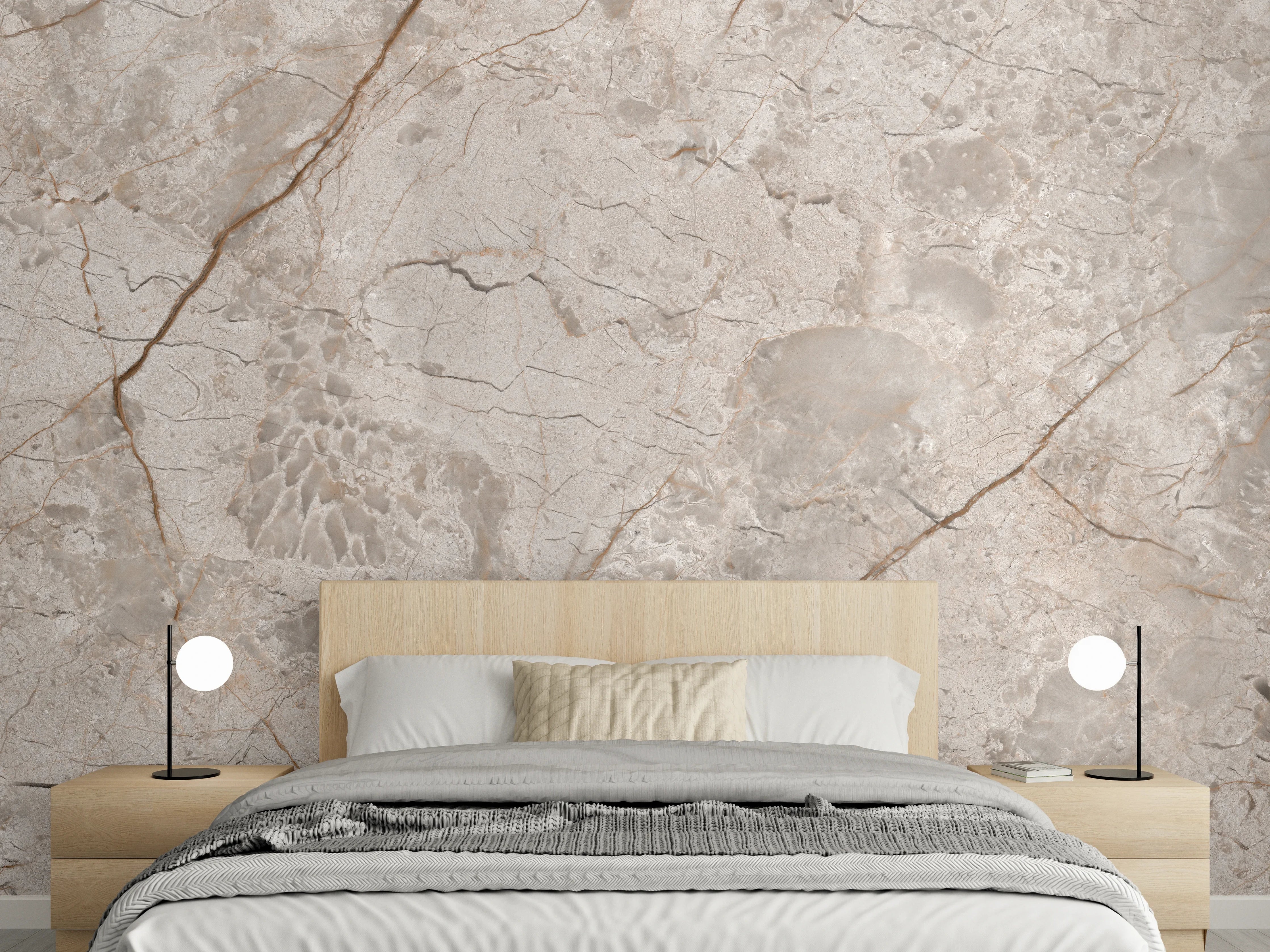 Wandverkleidung Schlafzimmer - Rissiger beiger Marmor