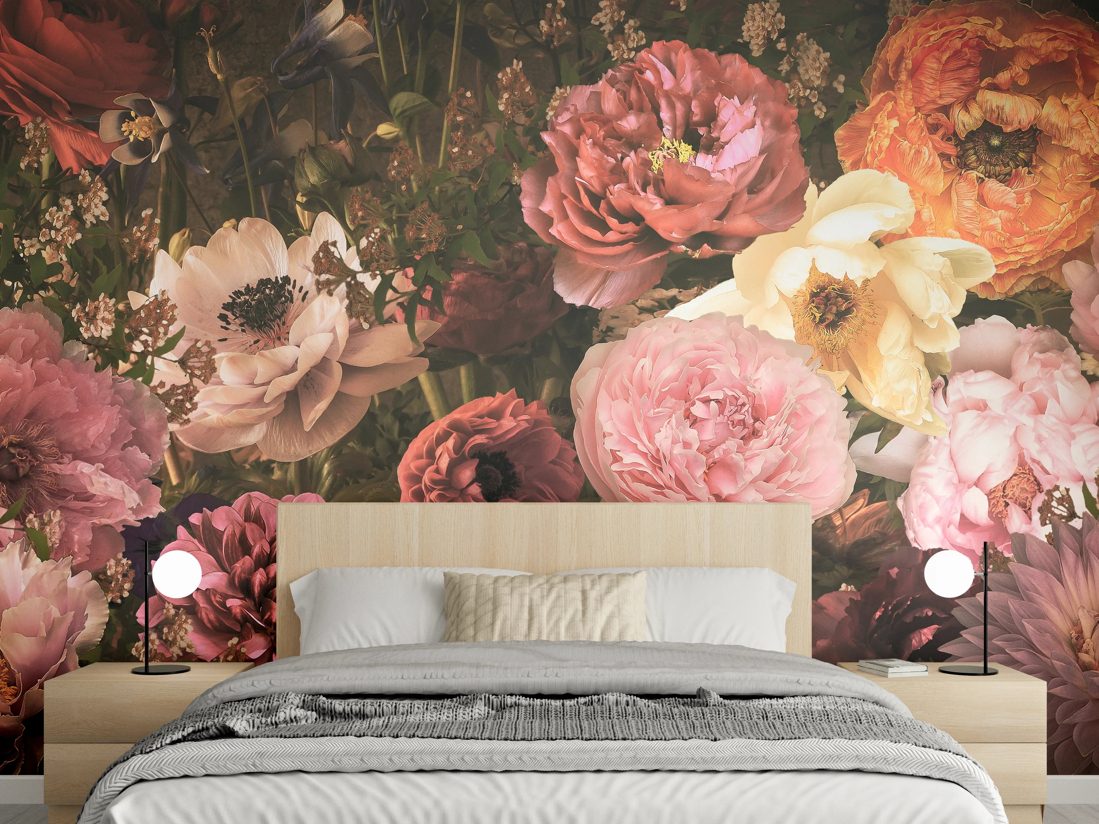 Wandverkleidung Schlafzimmer - Romantische Blütenpracht Wandbild