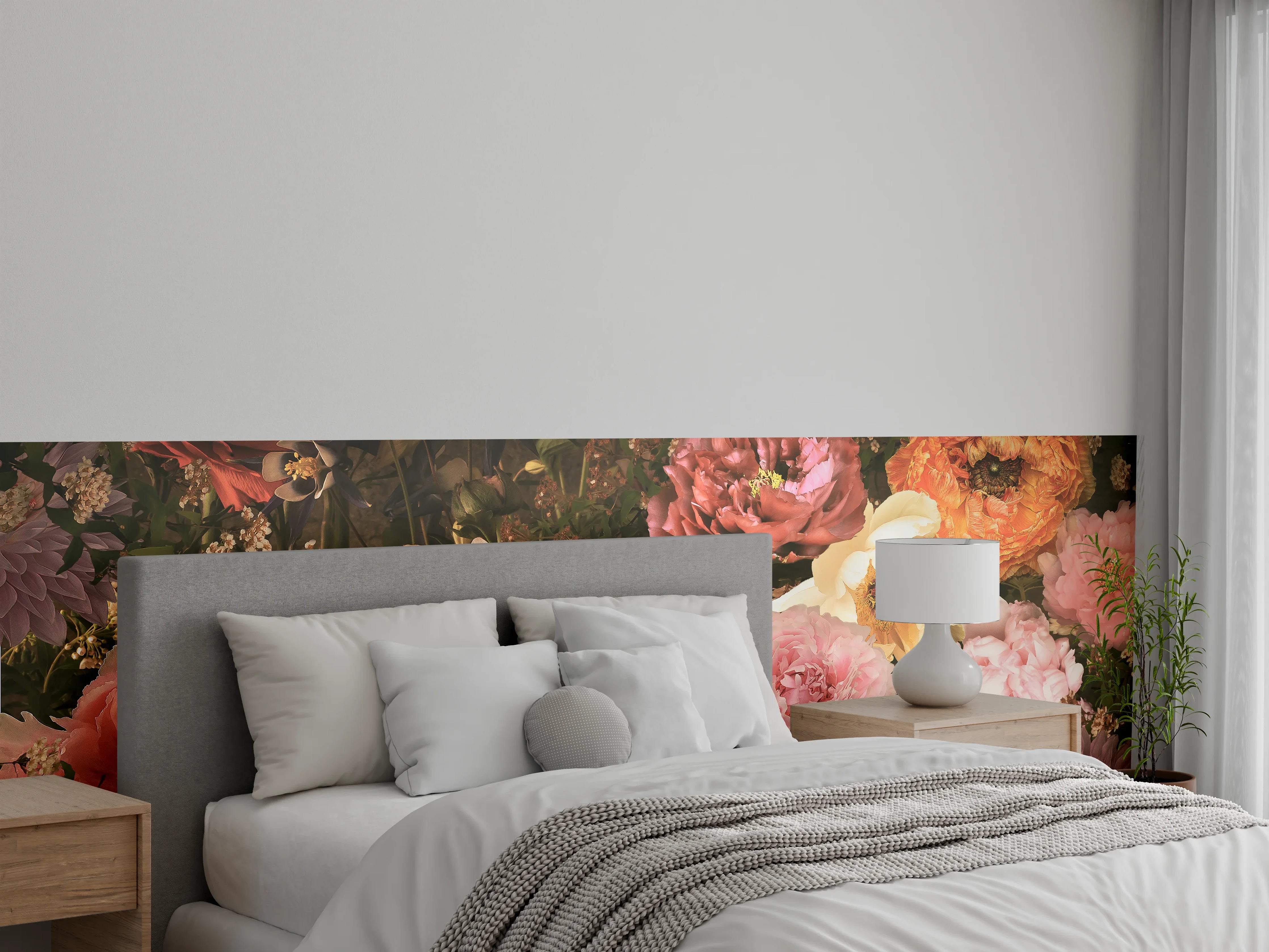 Wandverkleidung Schlafzimmer - Romantische Blütenpracht Wandbild
