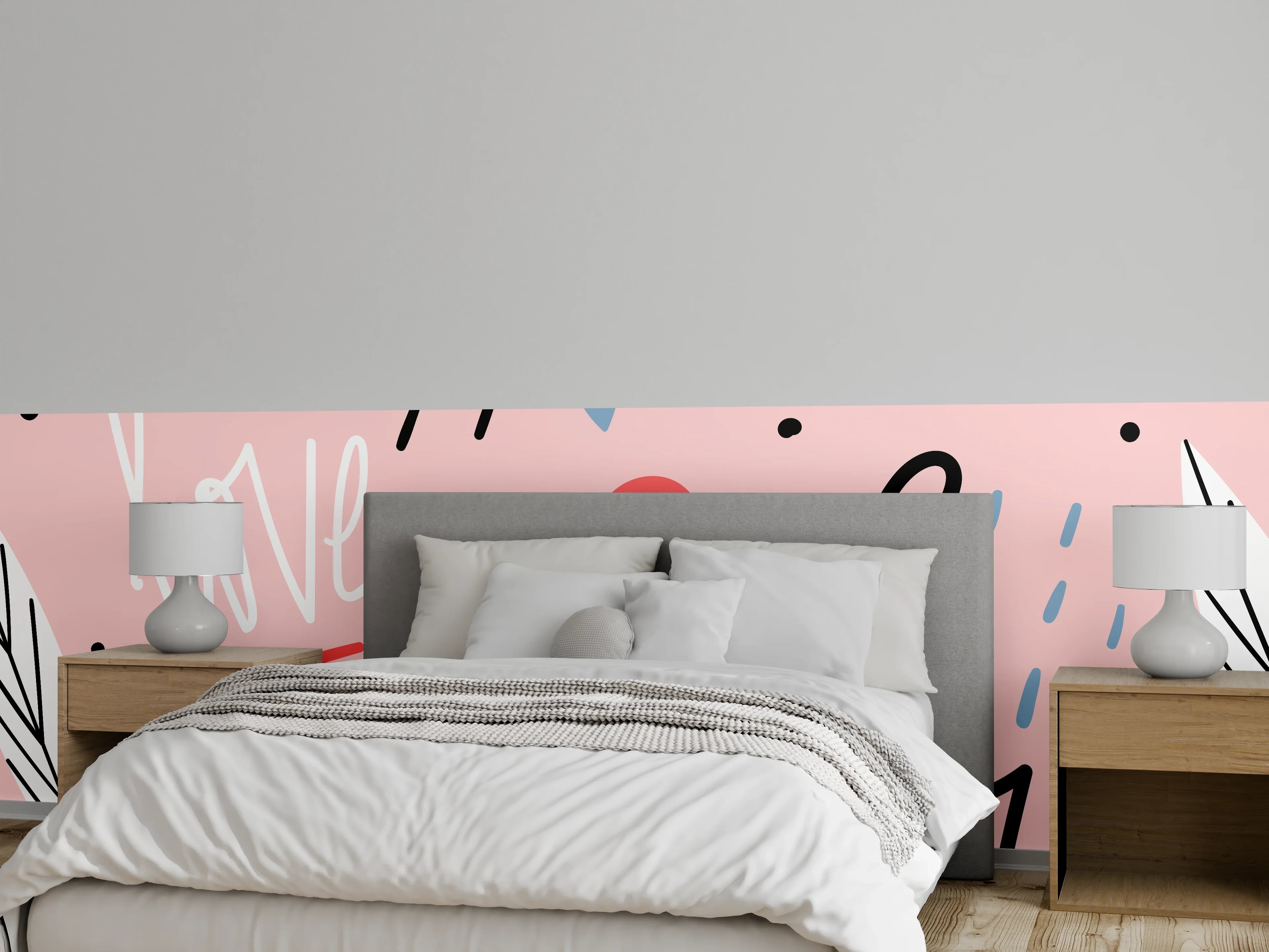 Wandverkleidung Schlafzimmer - Romantische Herzen Illustration Love Rosa